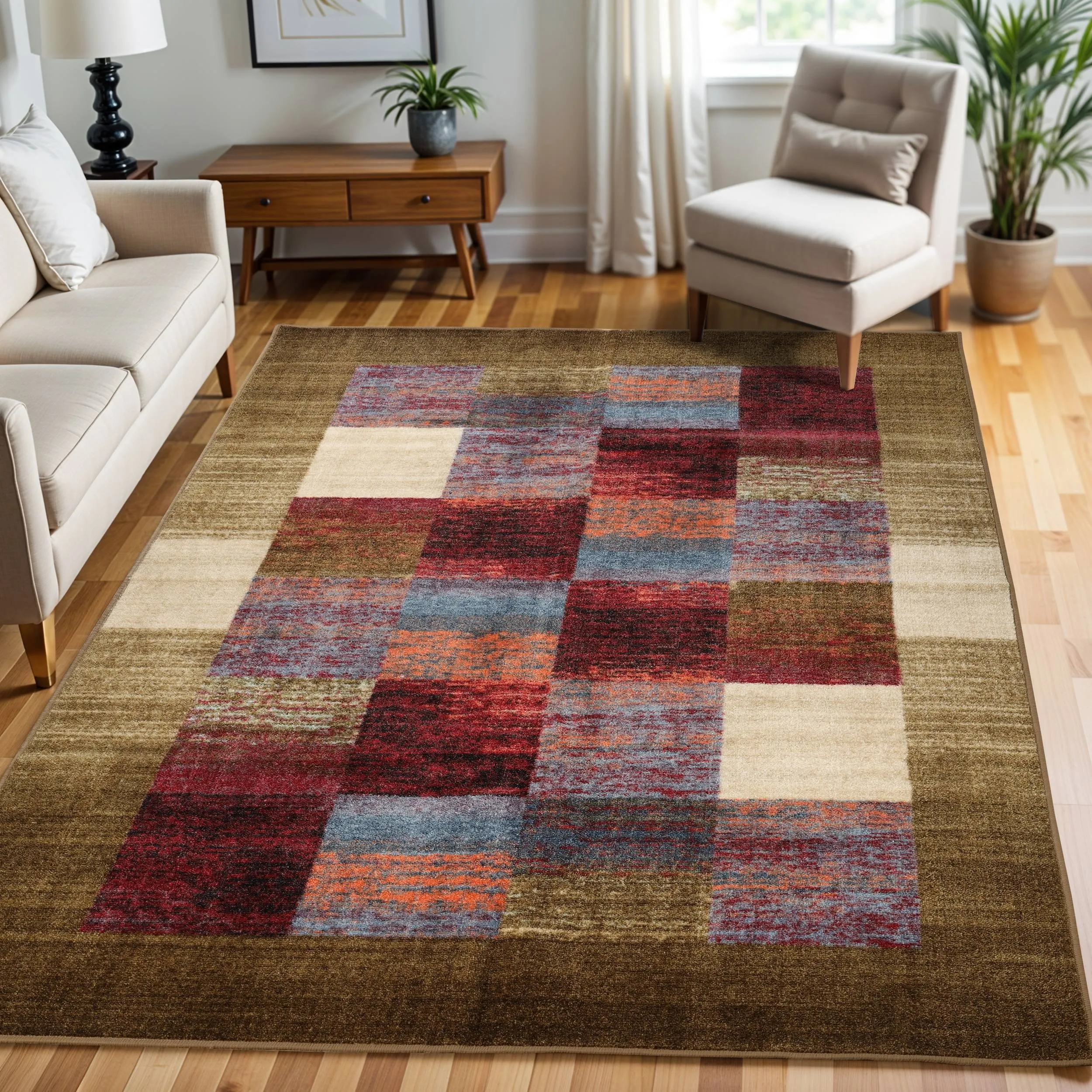 Superior Lockwood Color Block Non-Slip Washable Indoor Runner or Area Rug