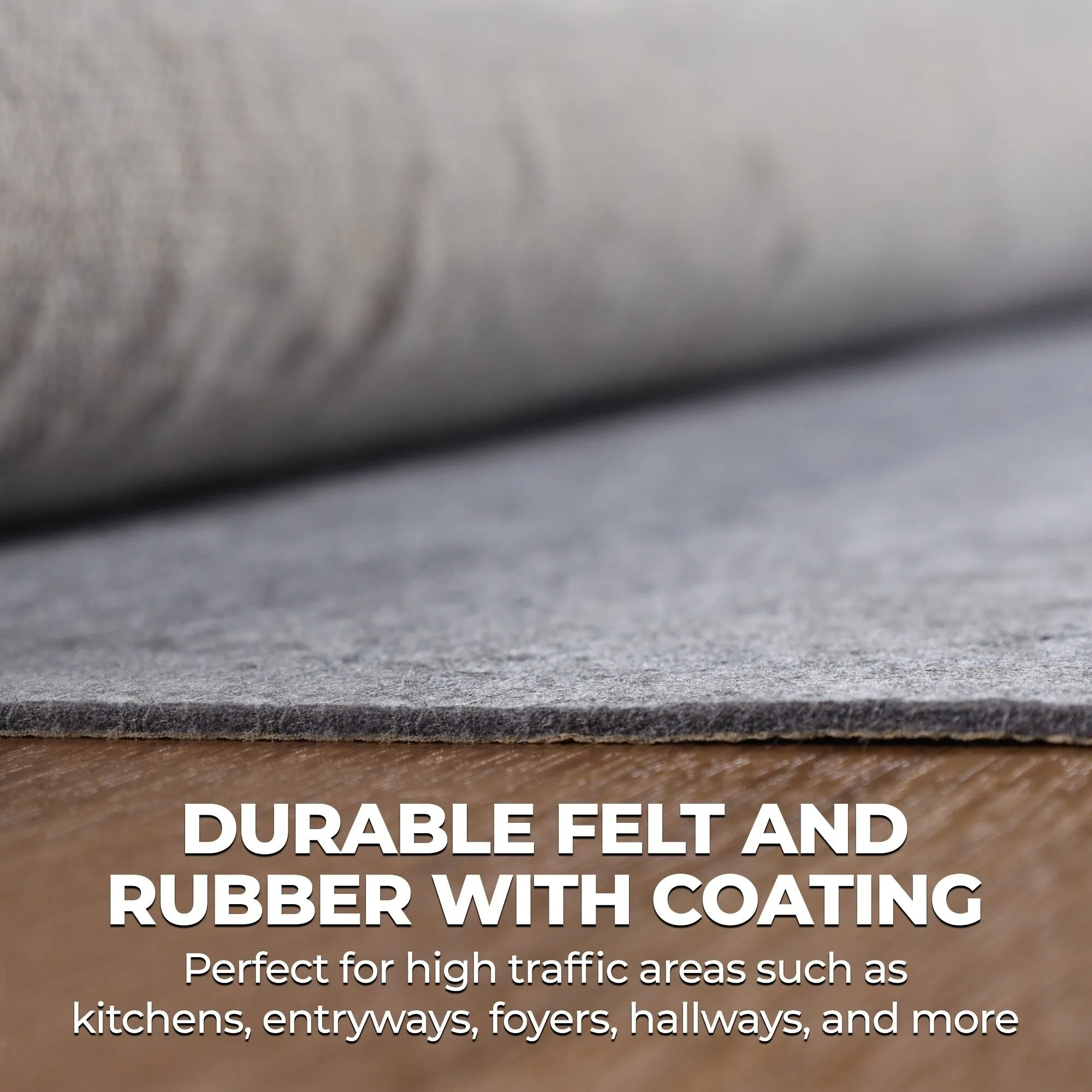 Superior Lynn Non-Slip Felt Rubber Indoor Floor Area Rug Pad With Coating - Neutral Grey