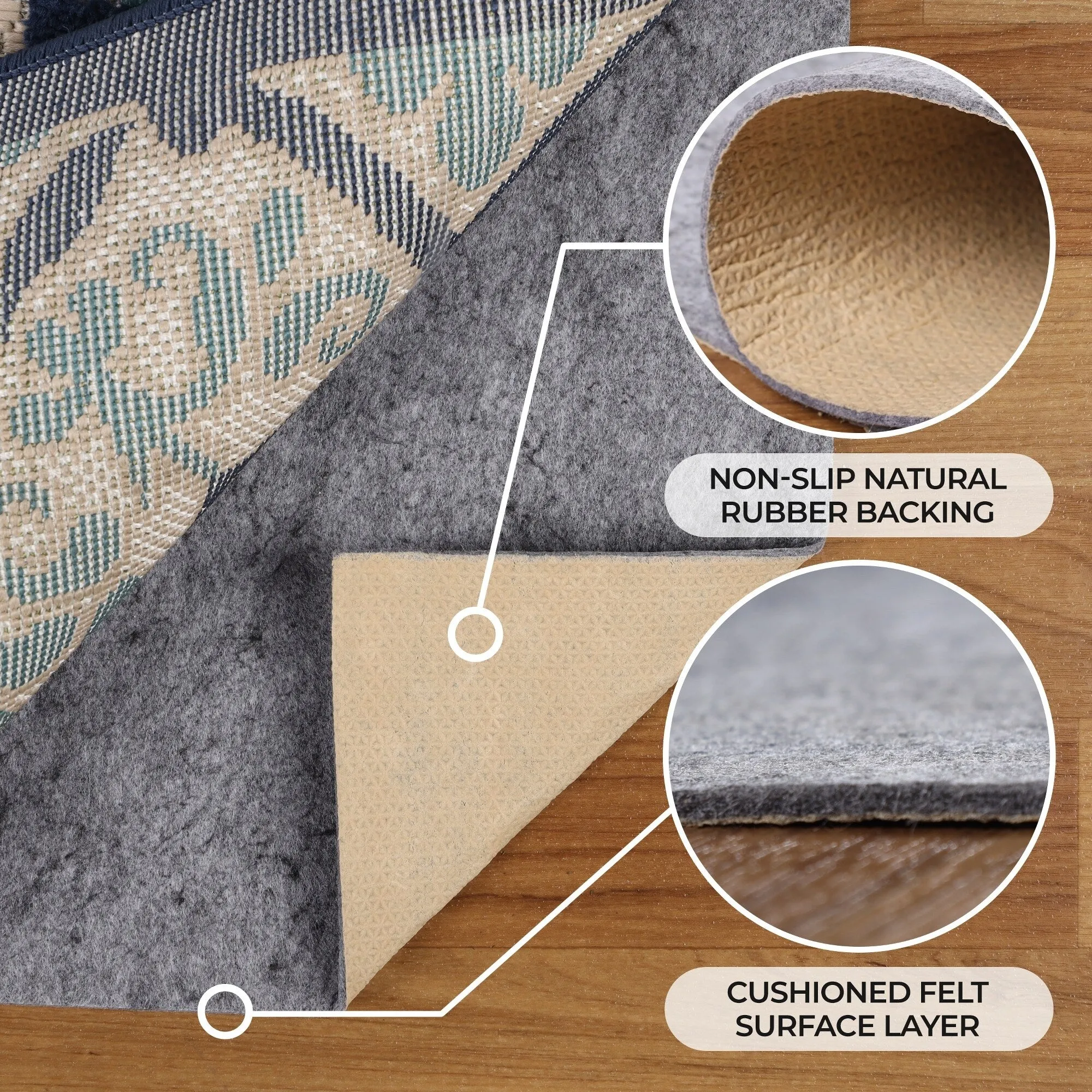 Superior Lynn Non-Slip Felt Rubber Indoor Floor Area Rug Pad With Coating - Neutral Grey