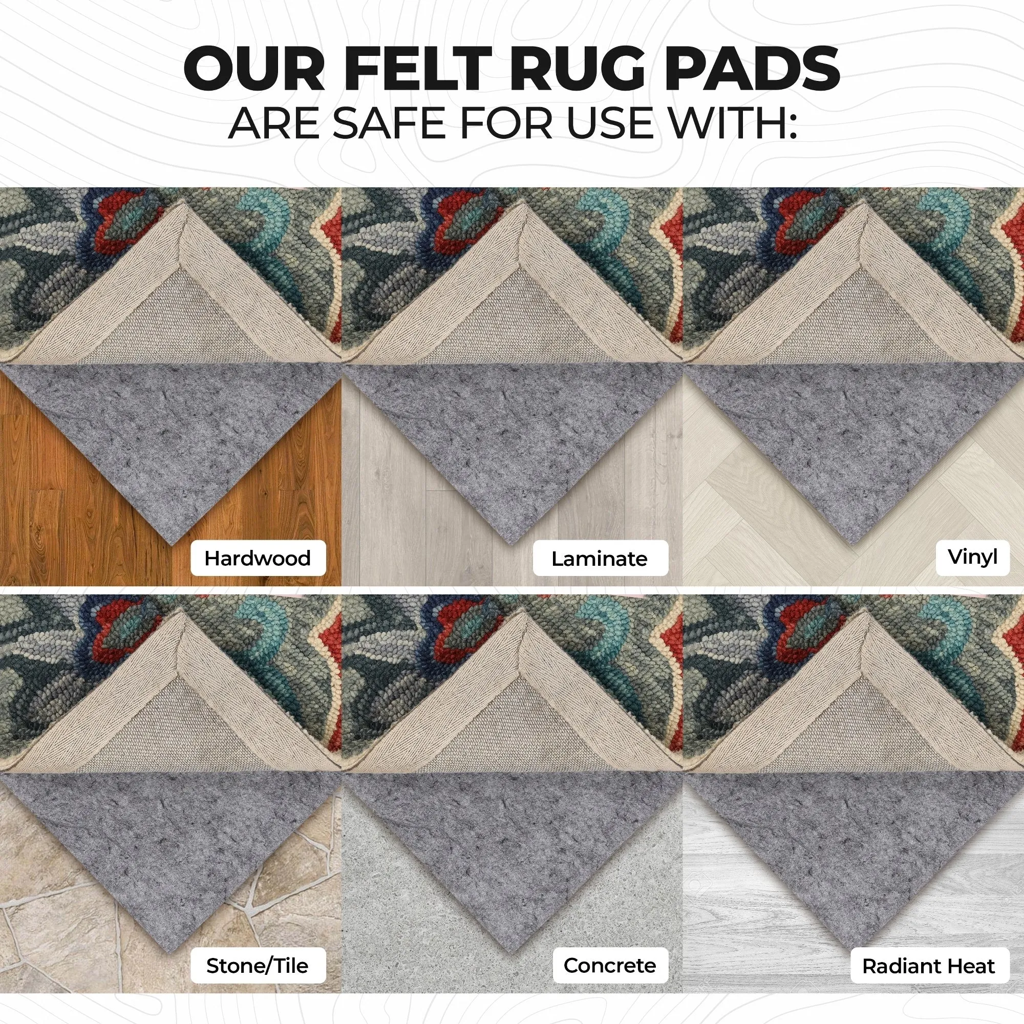 Superior Lynn Non-Slip Felt Rubber Indoor Floor Area Rug Pad With Coating - Neutral Grey