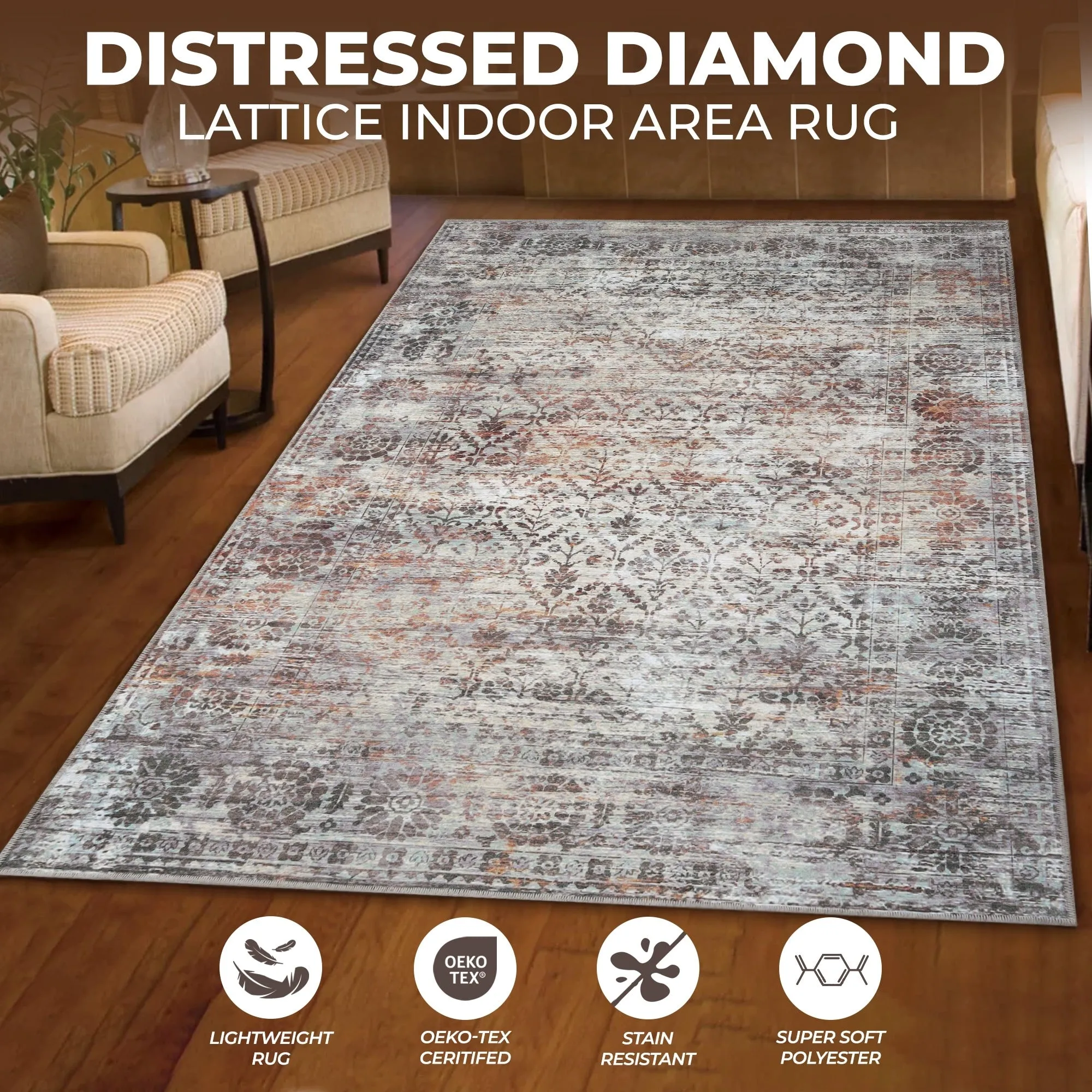 Superior Macaw Lattice Non-Slip Machine Washable Indoor Area Rug or Runner