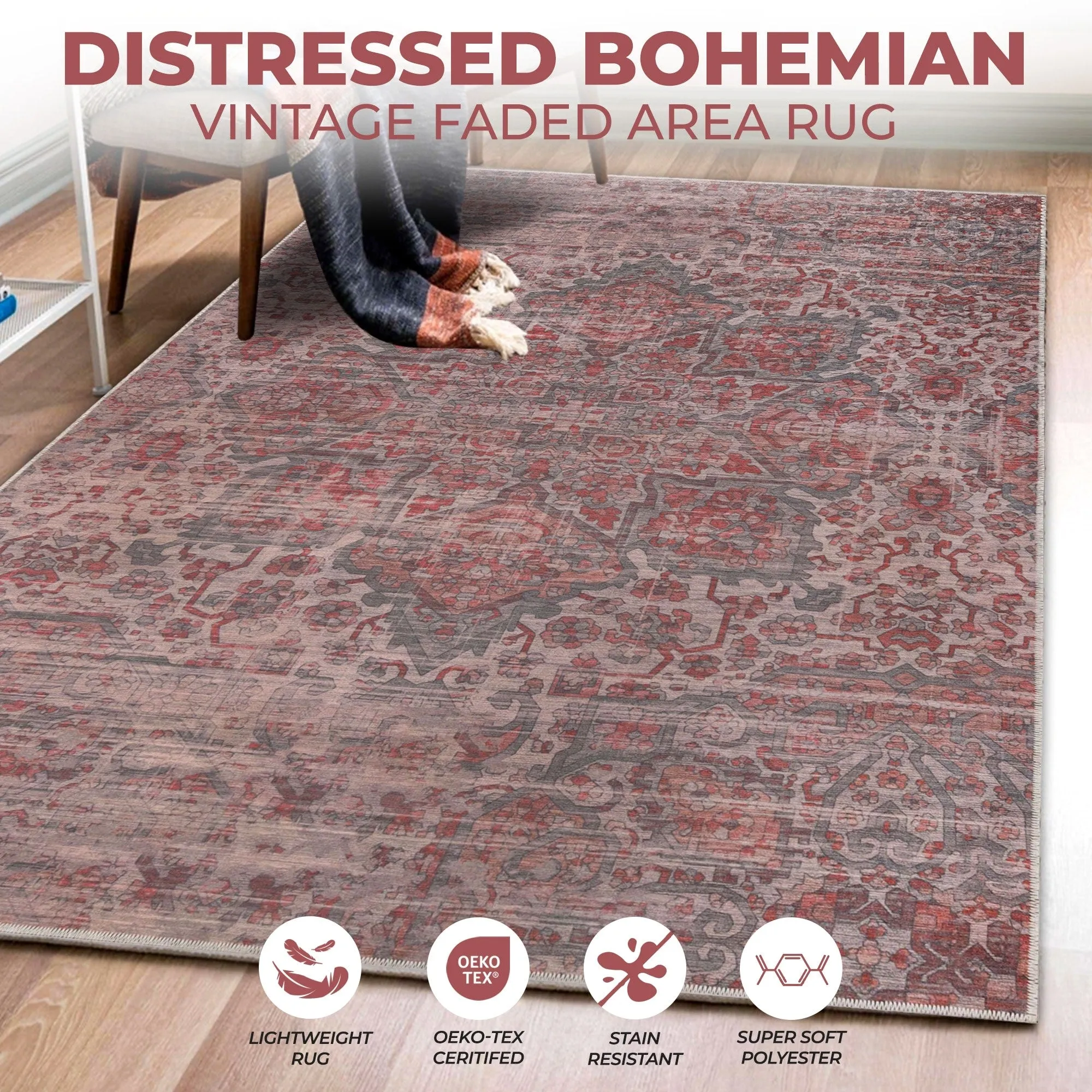 Superior Manakin Boho Non-Slip Machine Washable Indoor Area Rug or Runner