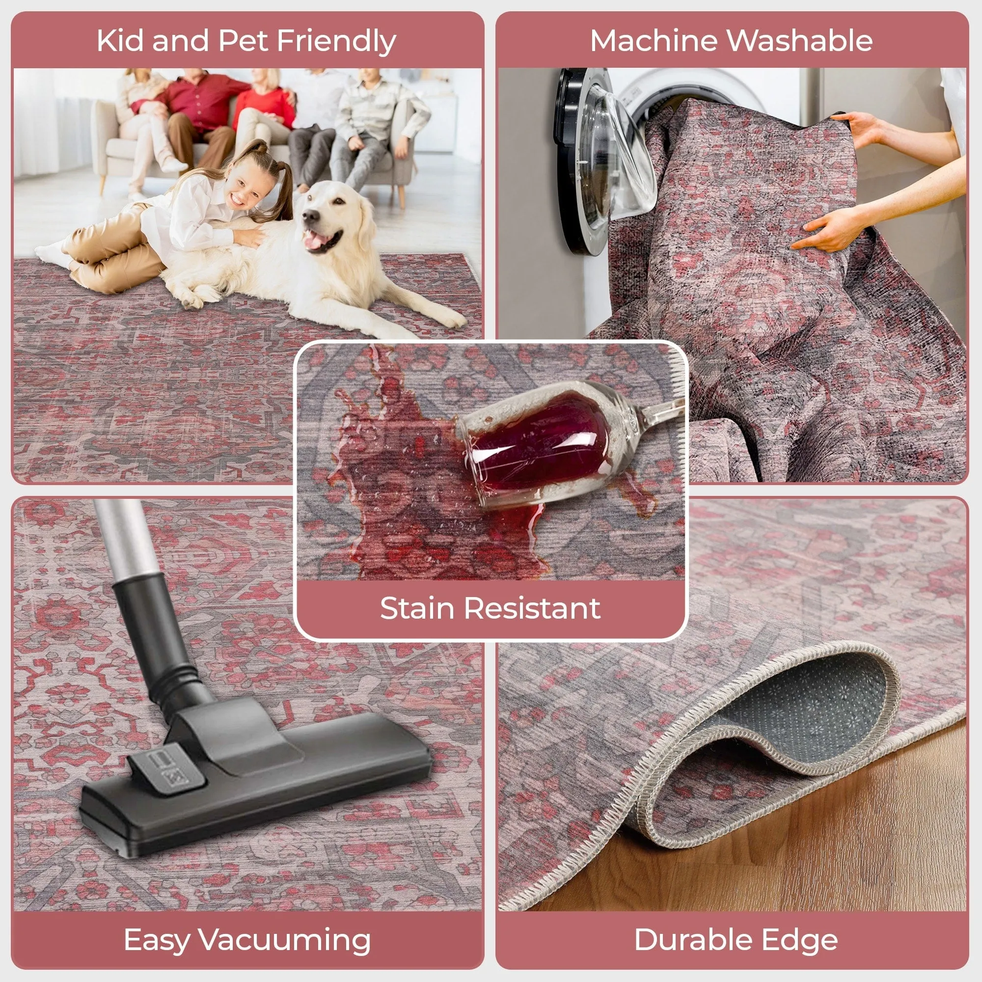Superior Manakin Boho Non-Slip Machine Washable Indoor Area Rug or Runner
