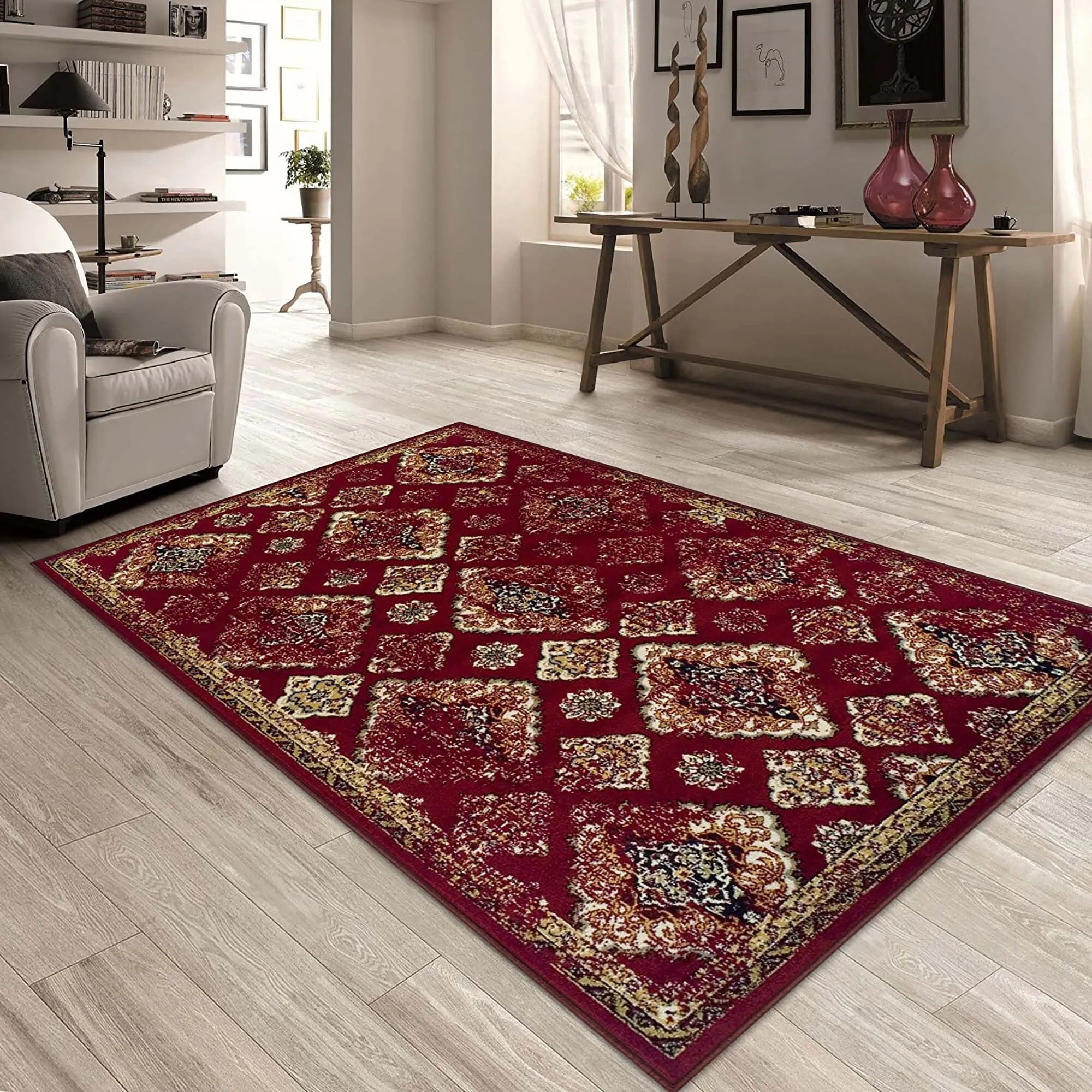 Superior Mayfair Distressed Damask Indoor Runner or Area Rug
