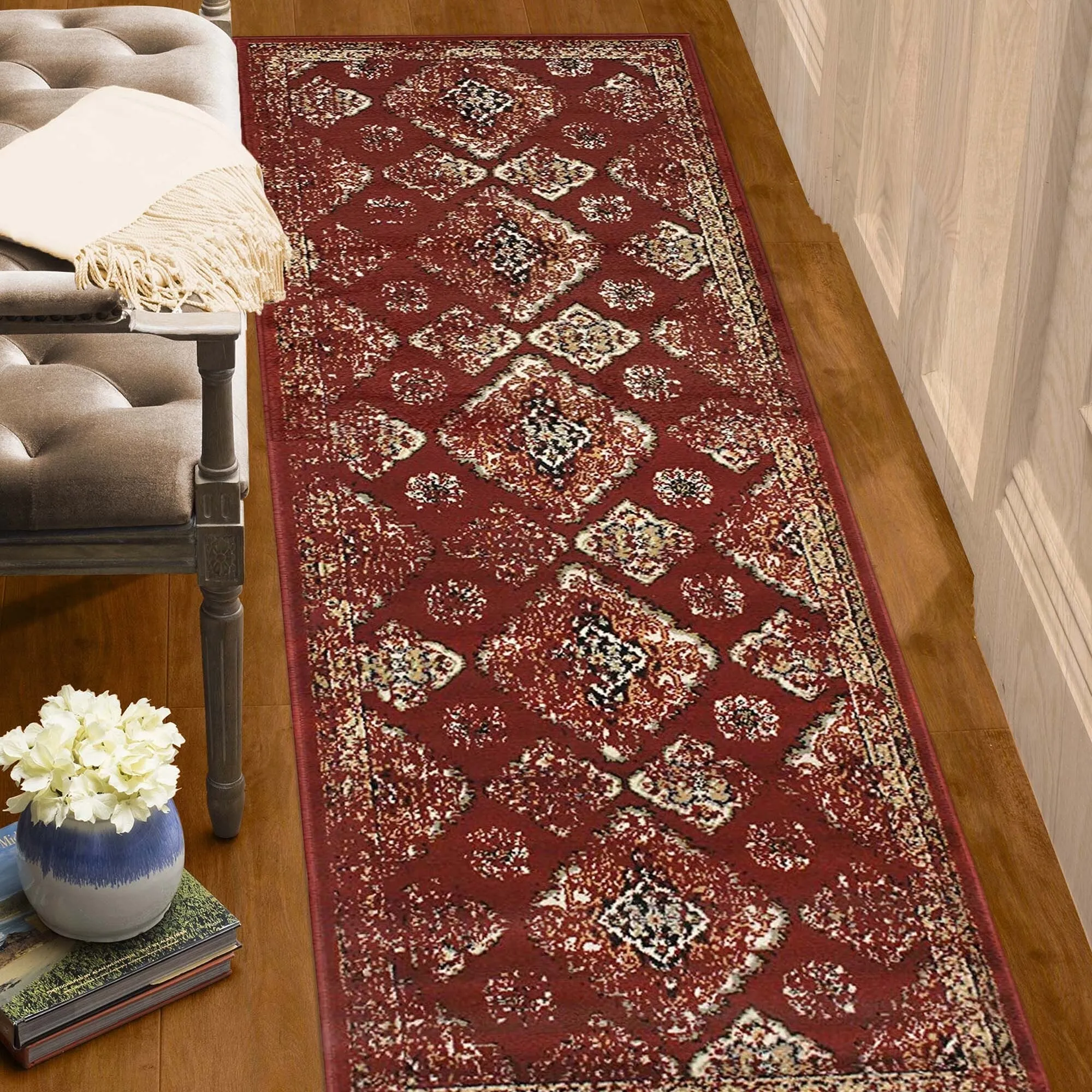 Superior Mayfair Distressed Damask Indoor Runner or Area Rug