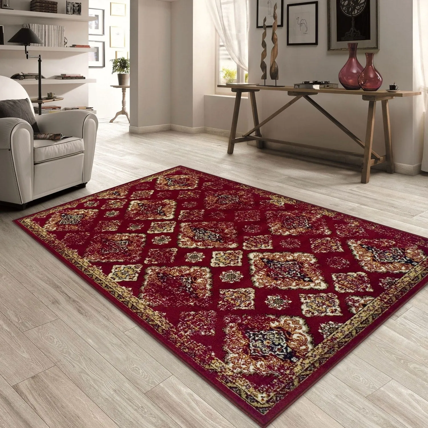 Superior Mayfair Distressed Damask Indoor Runner or Area Rug