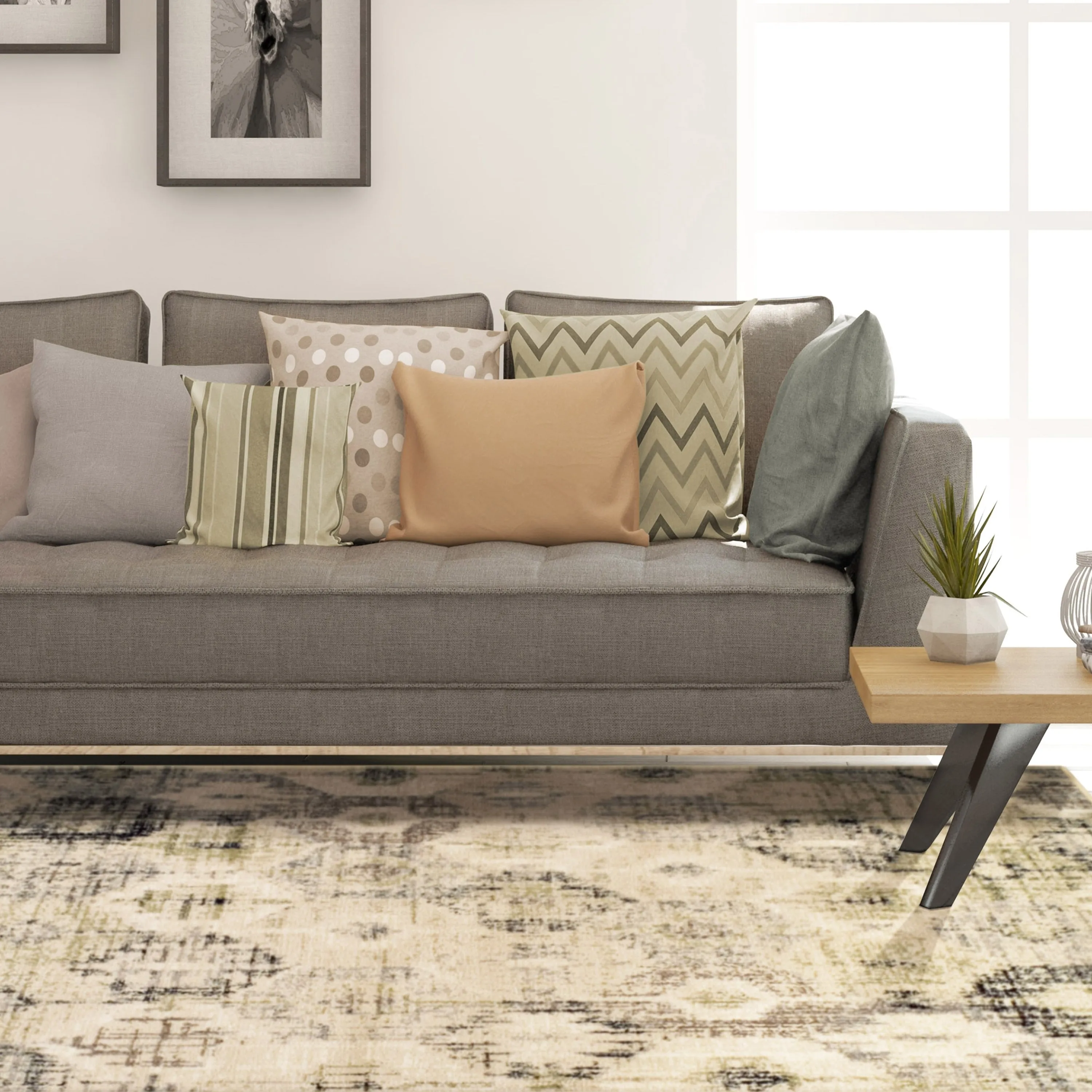 Superior Modern Distressed Diamonds Polypropylene Indoor Area Rug