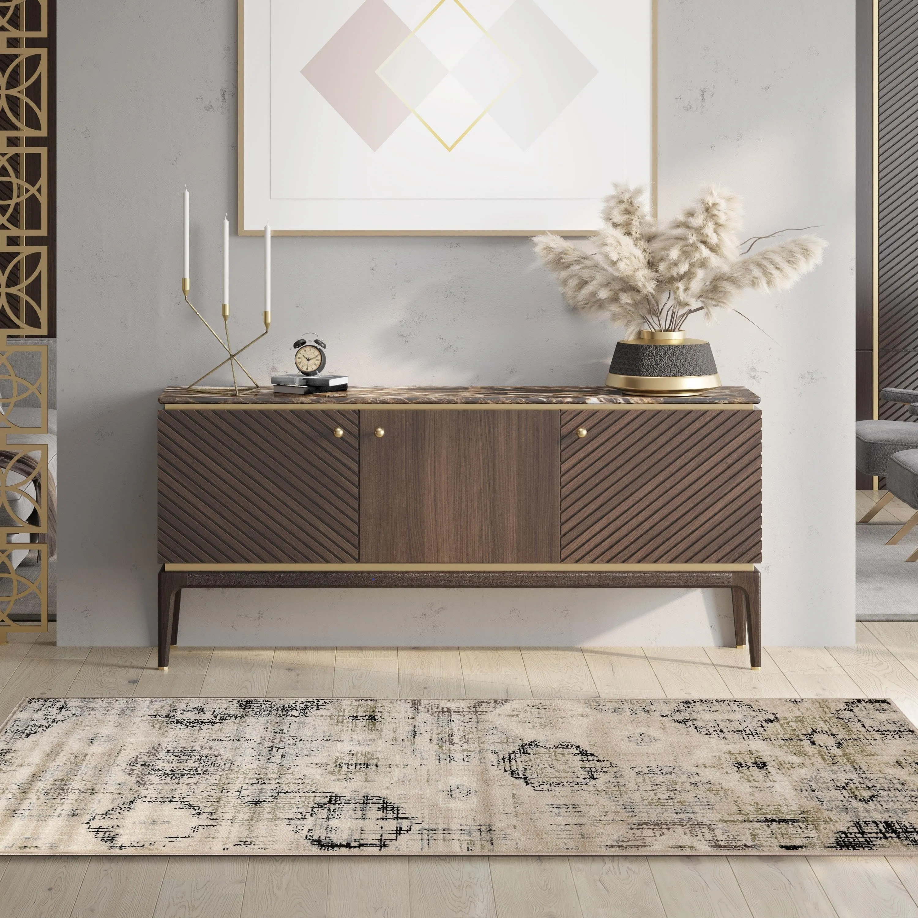 Superior Modern Distressed Diamonds Polypropylene Indoor Area Rug
