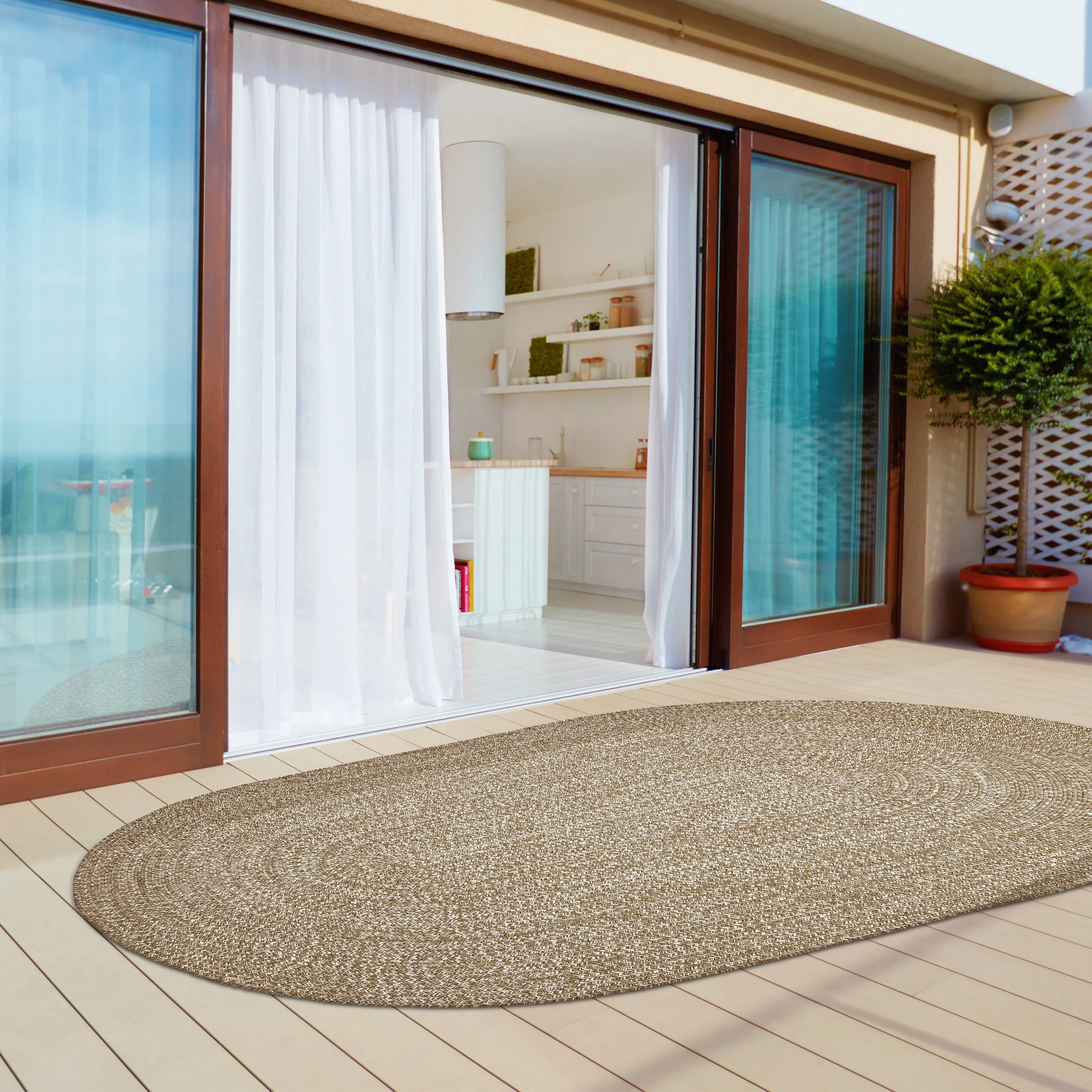 Superior Modern Rustic Bohemian Reversible Multi-Tone Braided Indoor Outdoor Area Rug