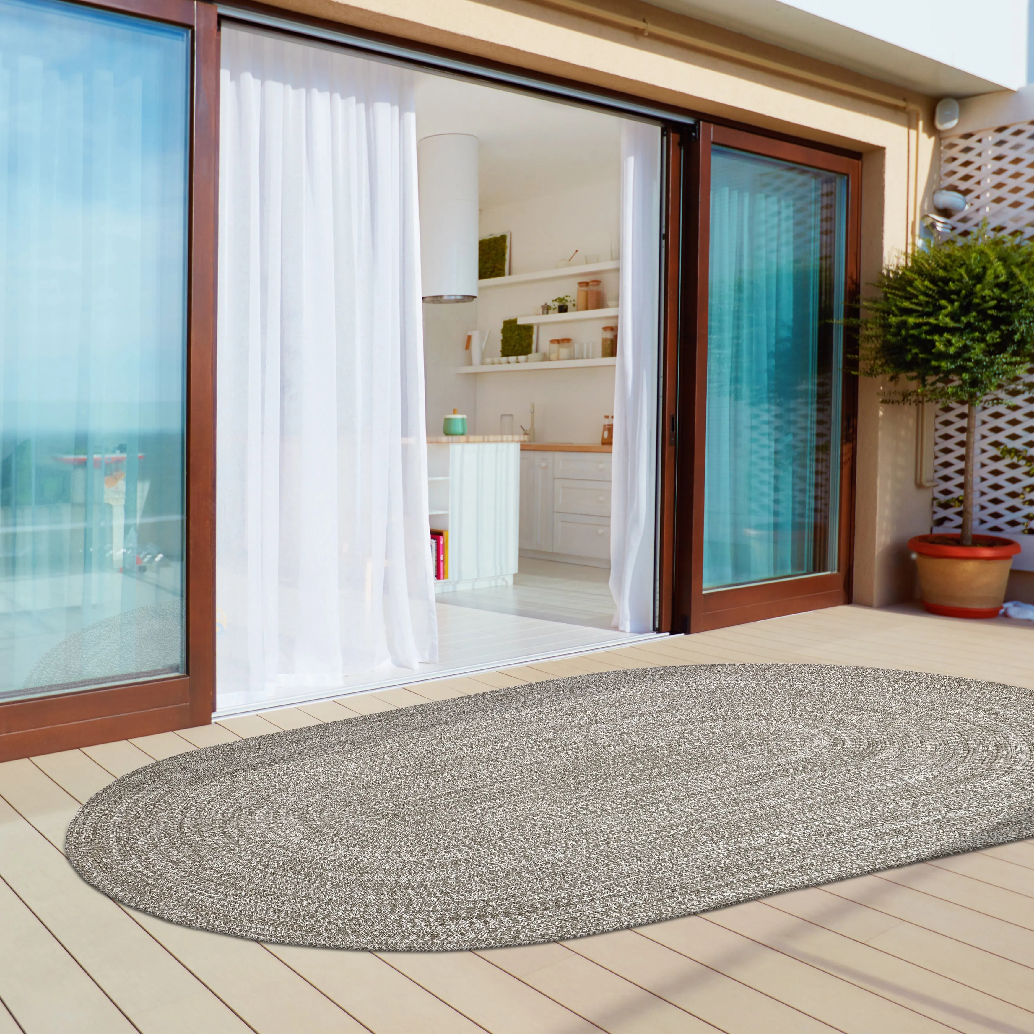 Superior Modern Rustic Bohemian Reversible Multi-Tone Braided Indoor Outdoor Area Rug