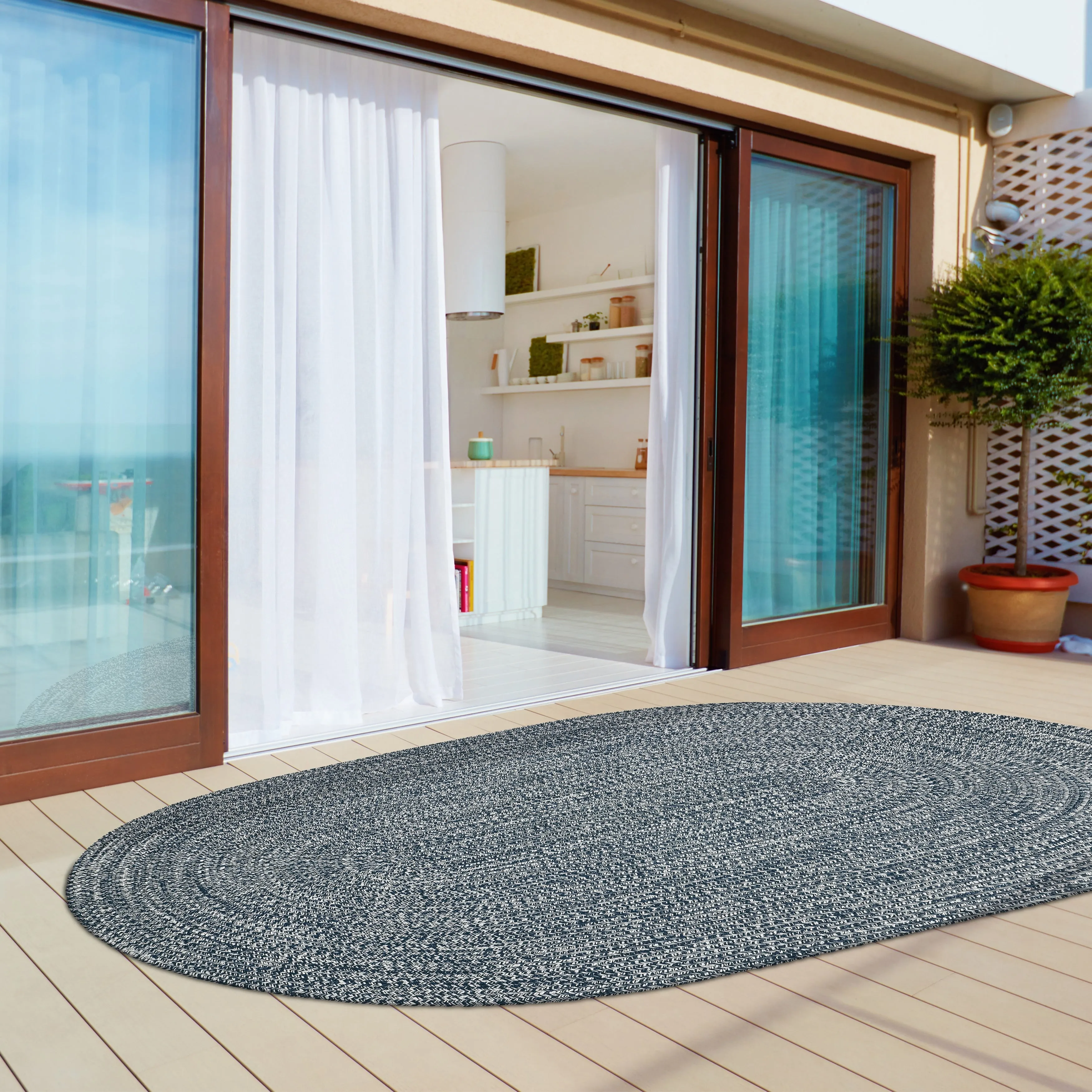 Superior Modern Rustic Bohemian Reversible Multi-Tone Braided Indoor Outdoor Area Rug