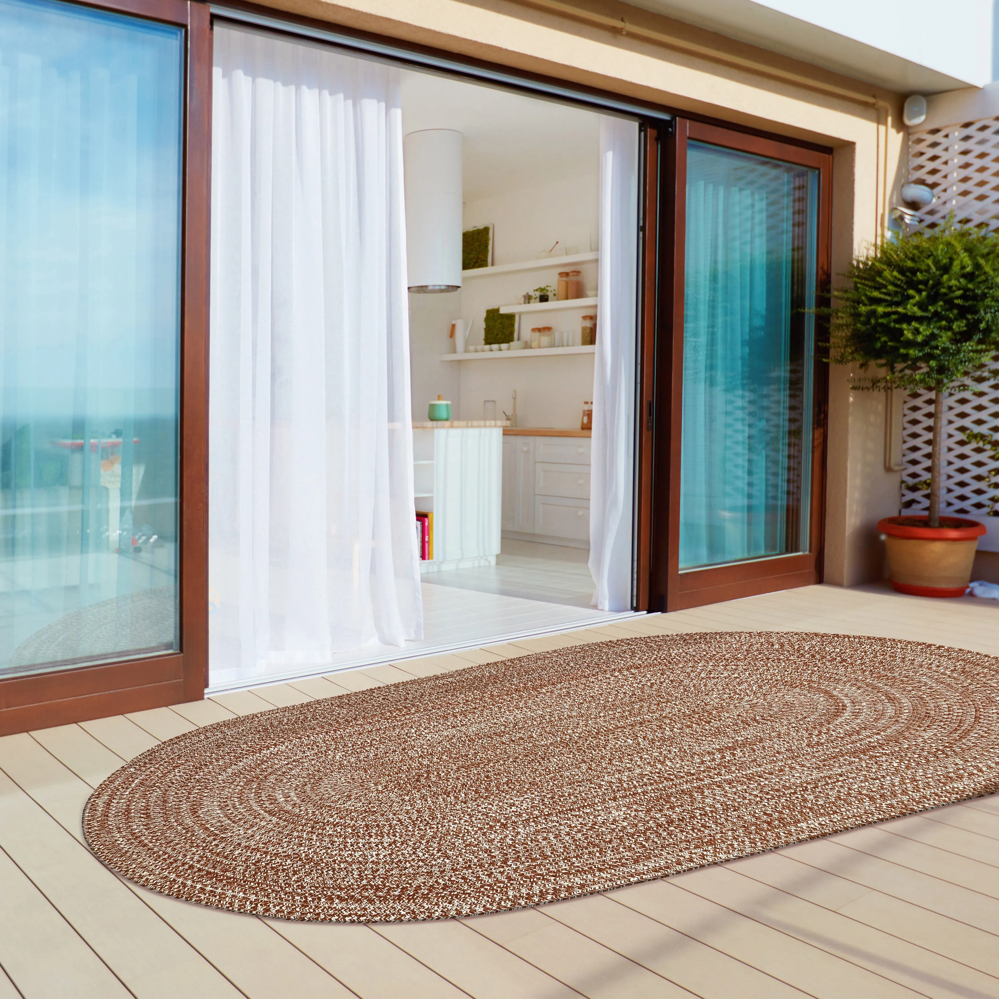 Superior Modern Rustic Bohemian Reversible Multi-Tone Braided Indoor Outdoor Area Rug