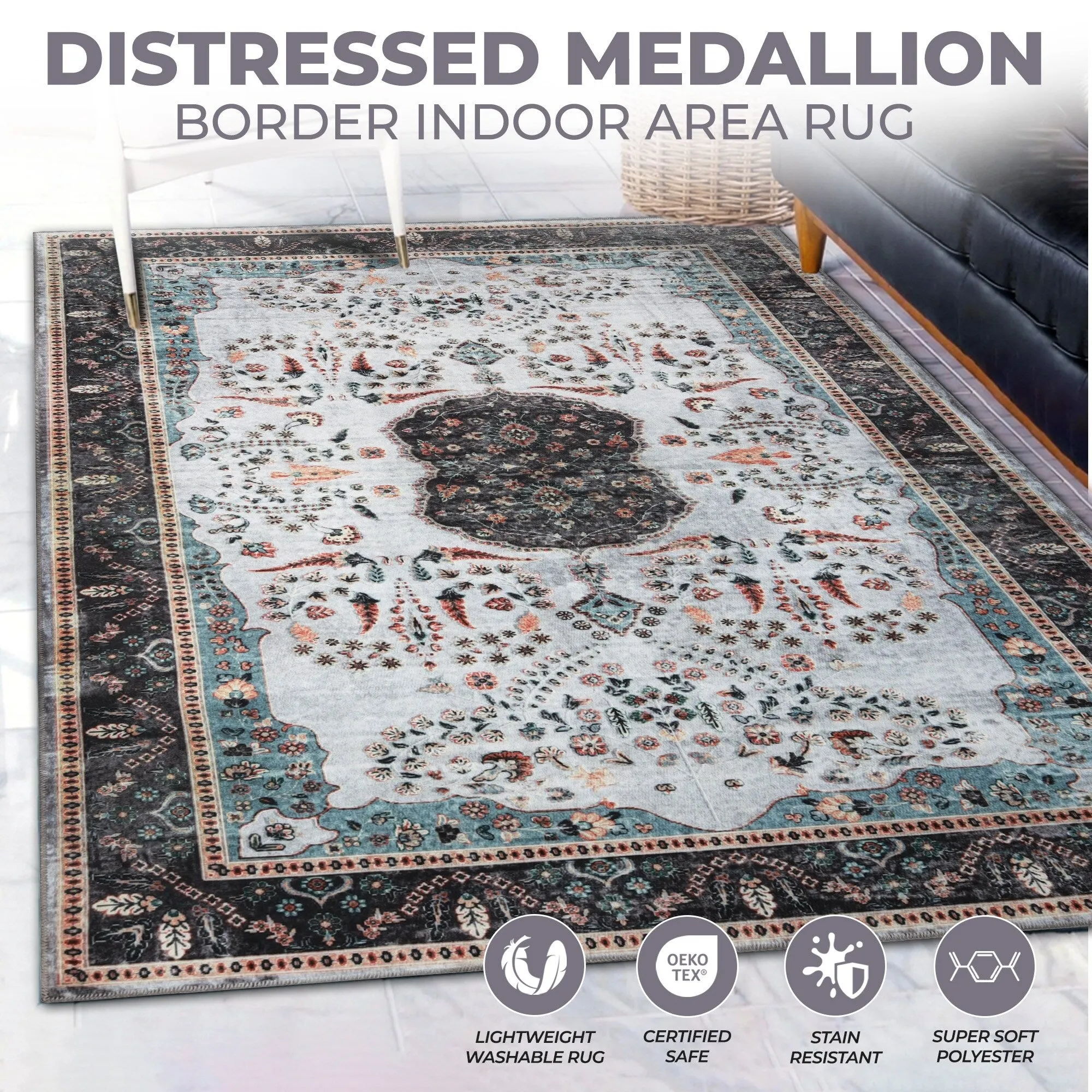 Superior Sparrow Medallion Machine Washable Indoor Area Rug or Runner