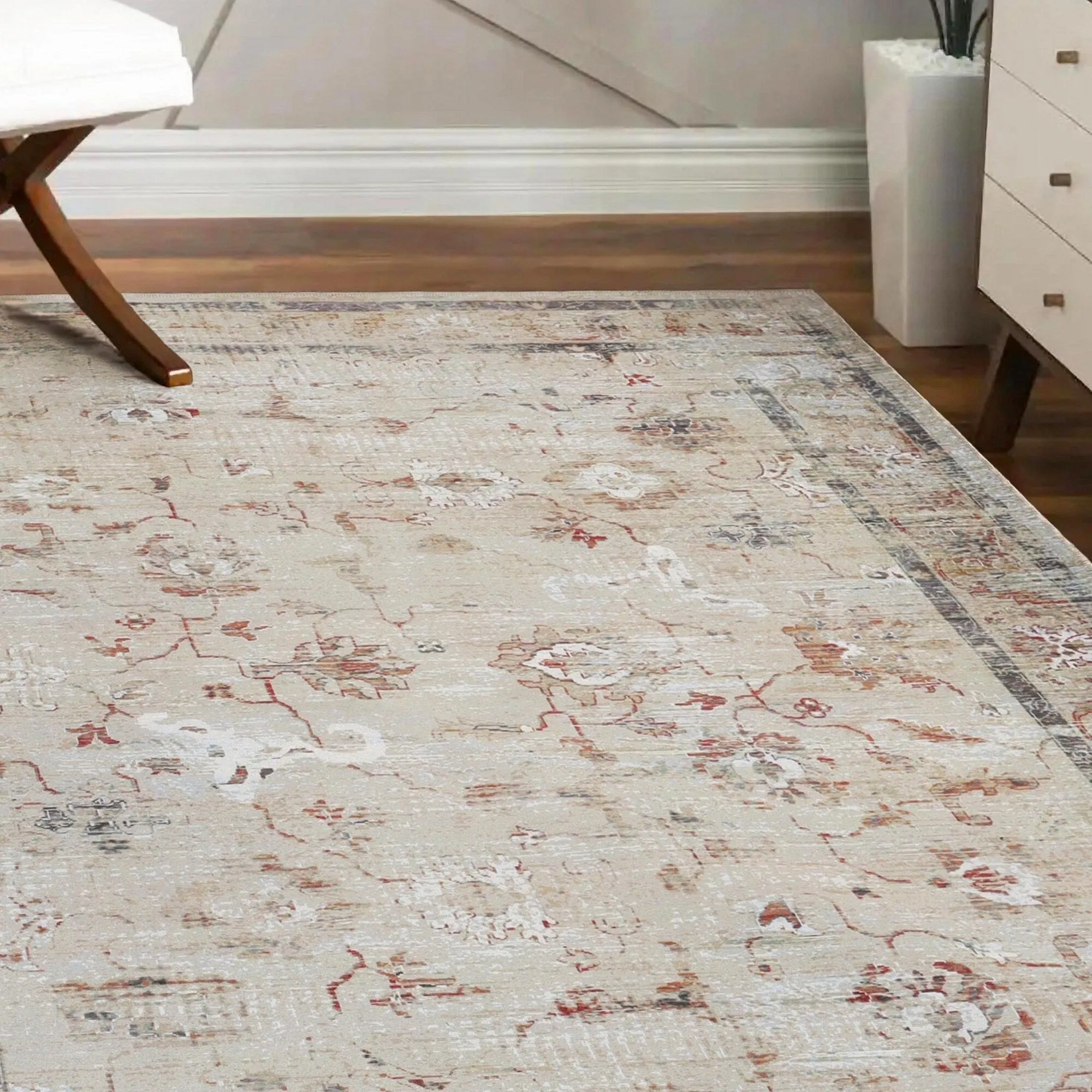 Superior Swan Floral Non-Slip Machine Washable Indoor Area Rug or Runner