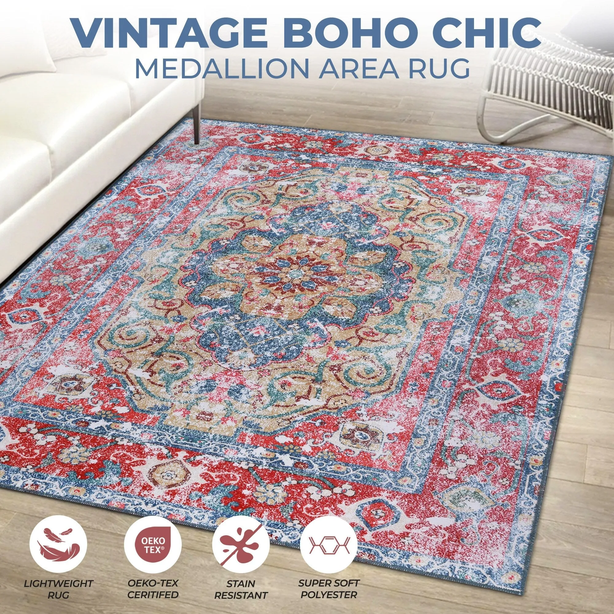 Superior Tanager Rustic Non-Slip Machine Washable Indoor Area Rug or Runner