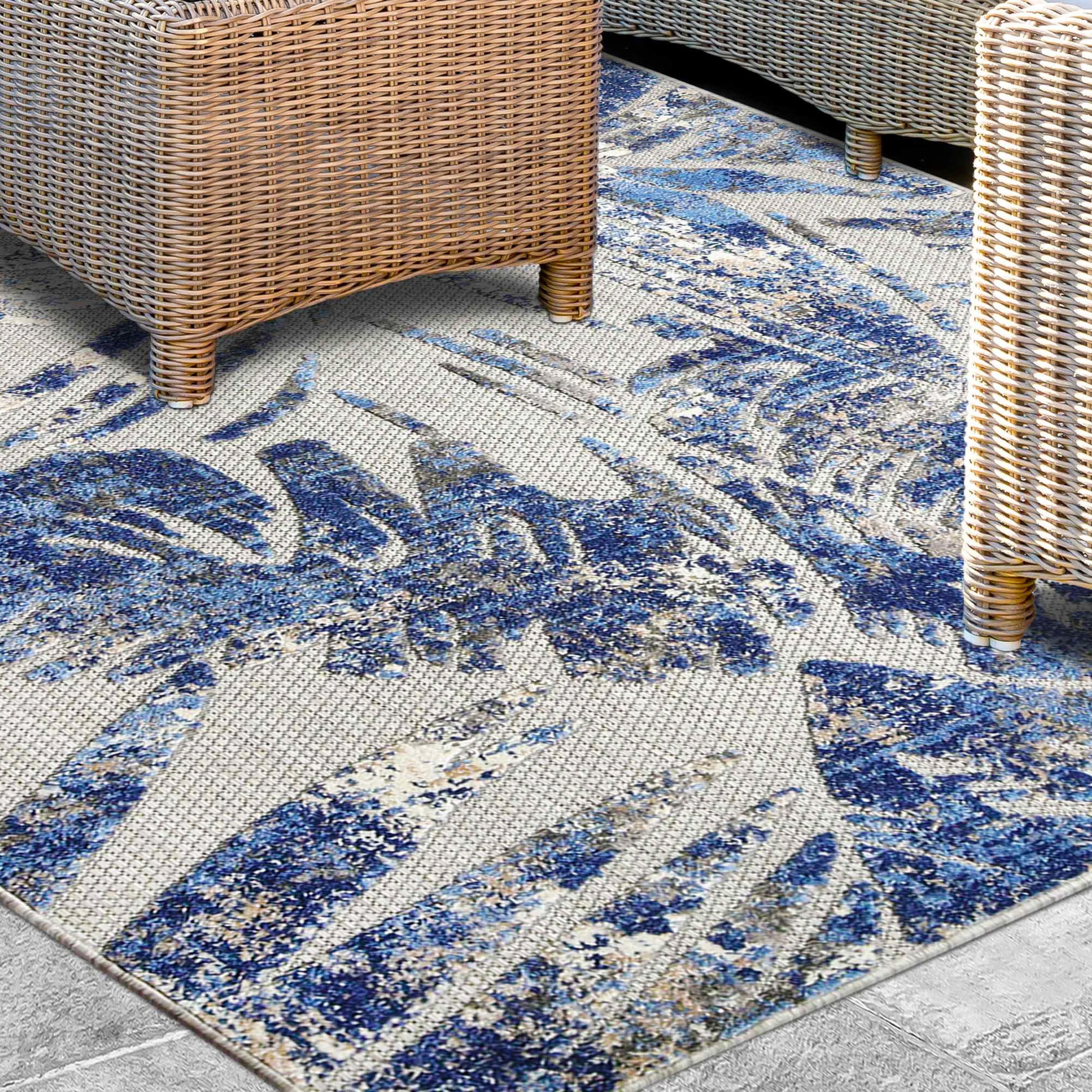 Superior Tropical Leaves Coastal Indoor Outdoor Area Rug