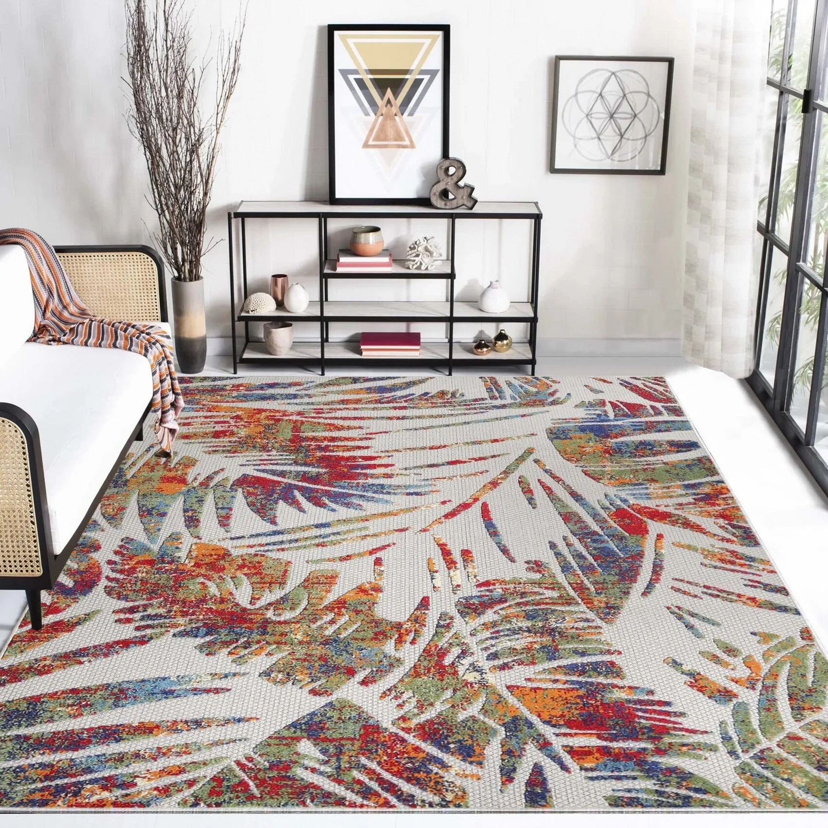 Superior Tropical Leaves Coastal Indoor Outdoor Area Rug
