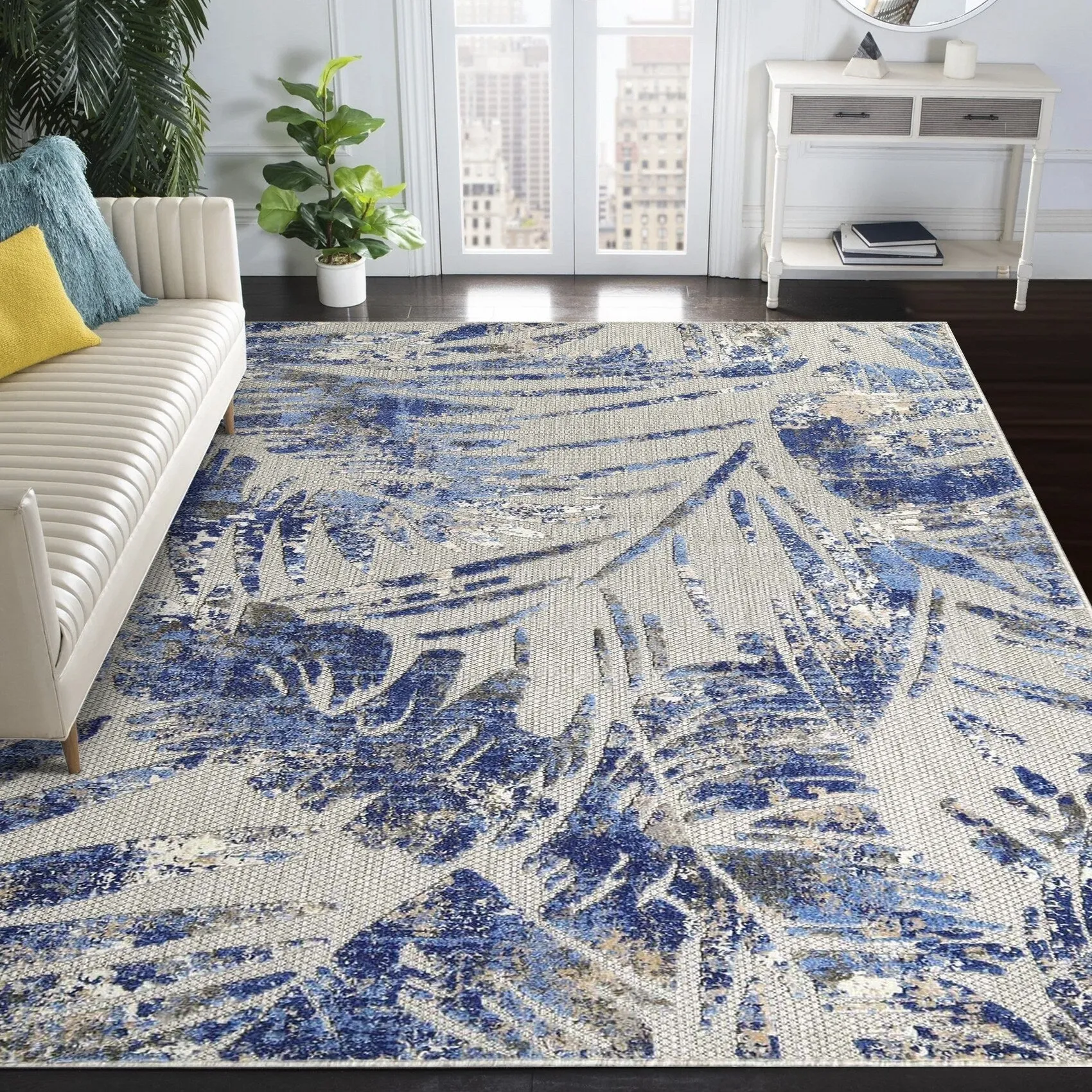 Superior Tropical Leaves Coastal Indoor Outdoor Area Rug