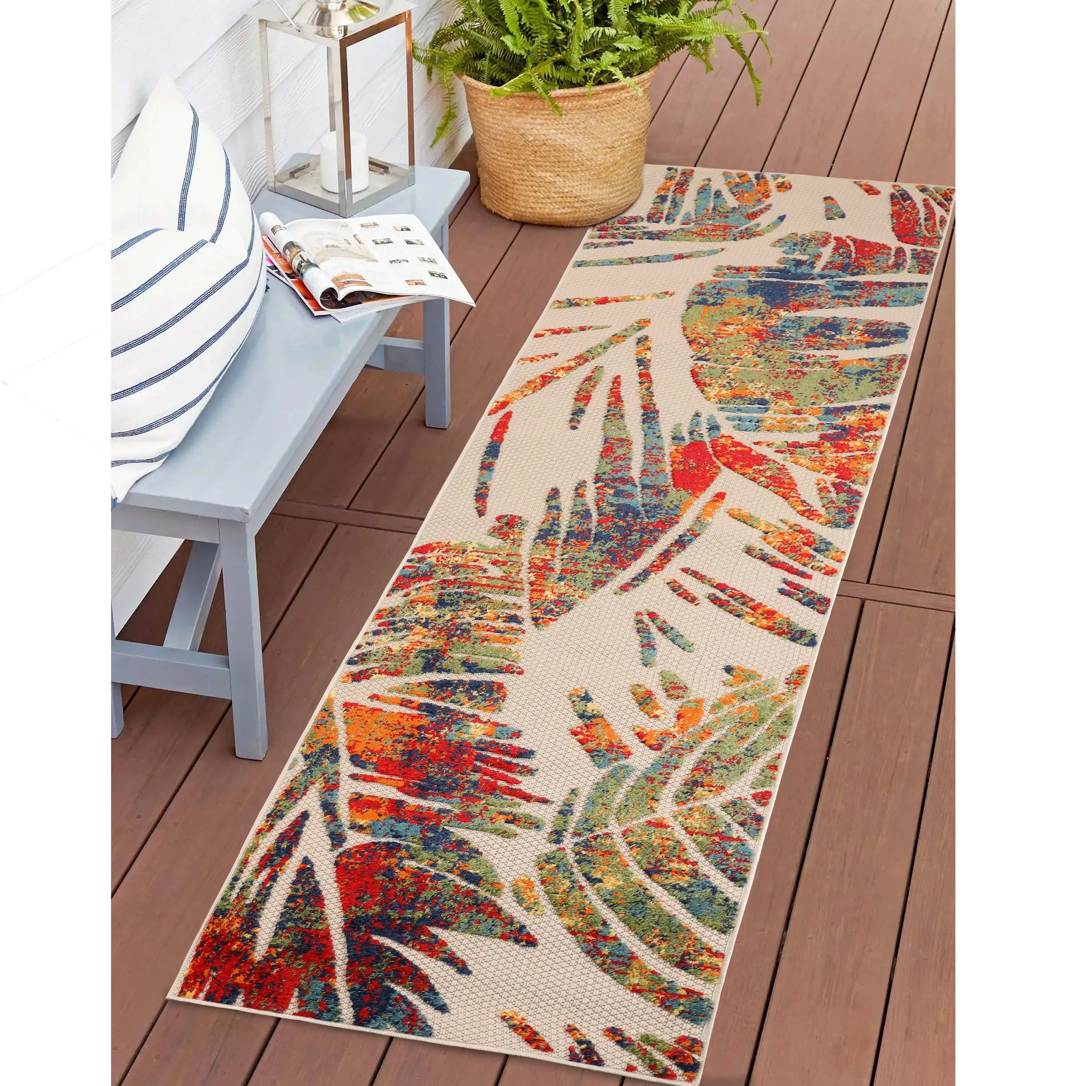 Superior Tropical Leaves Coastal Indoor Outdoor Area Rug
