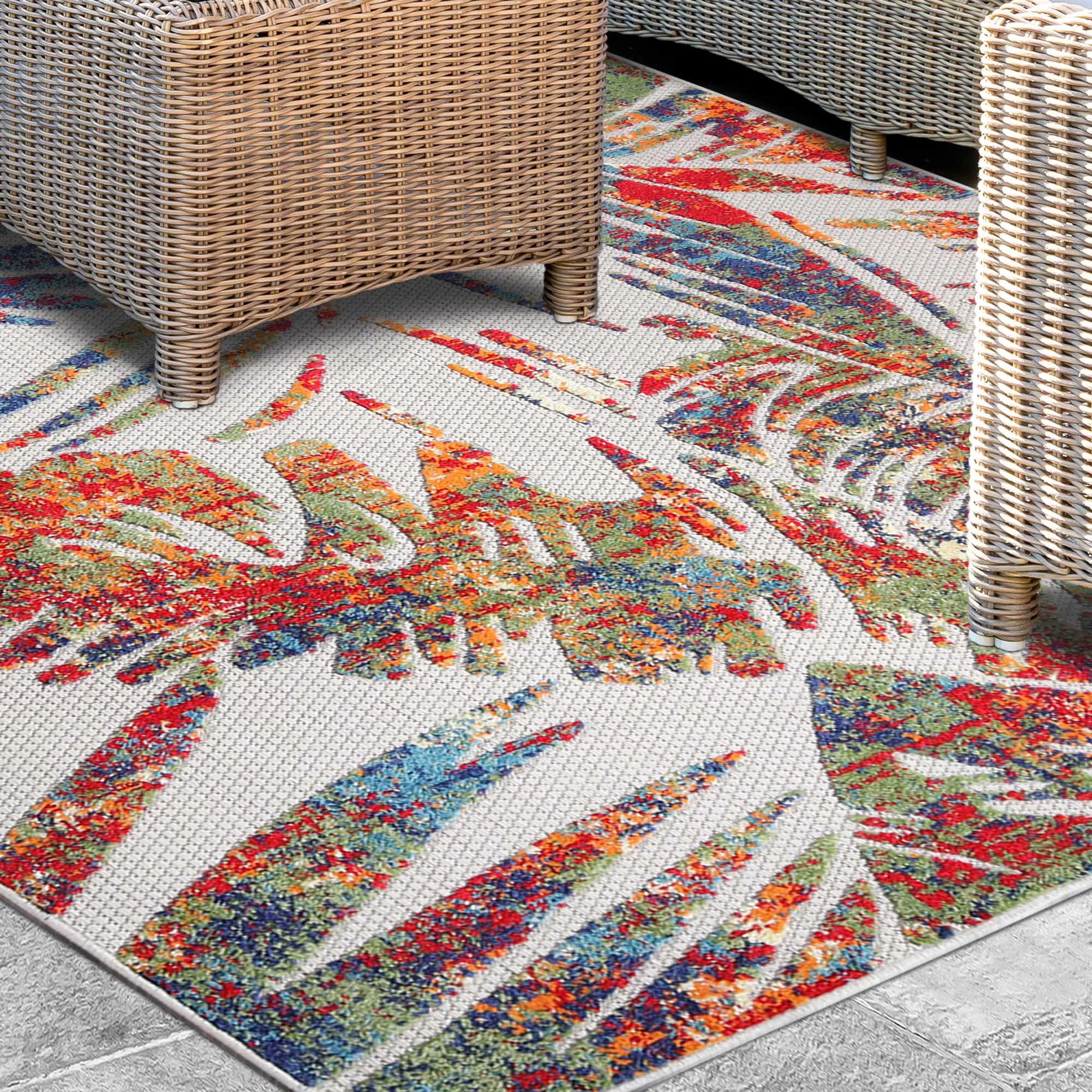 Superior Tropical Leaves Coastal Indoor Outdoor Area Rug