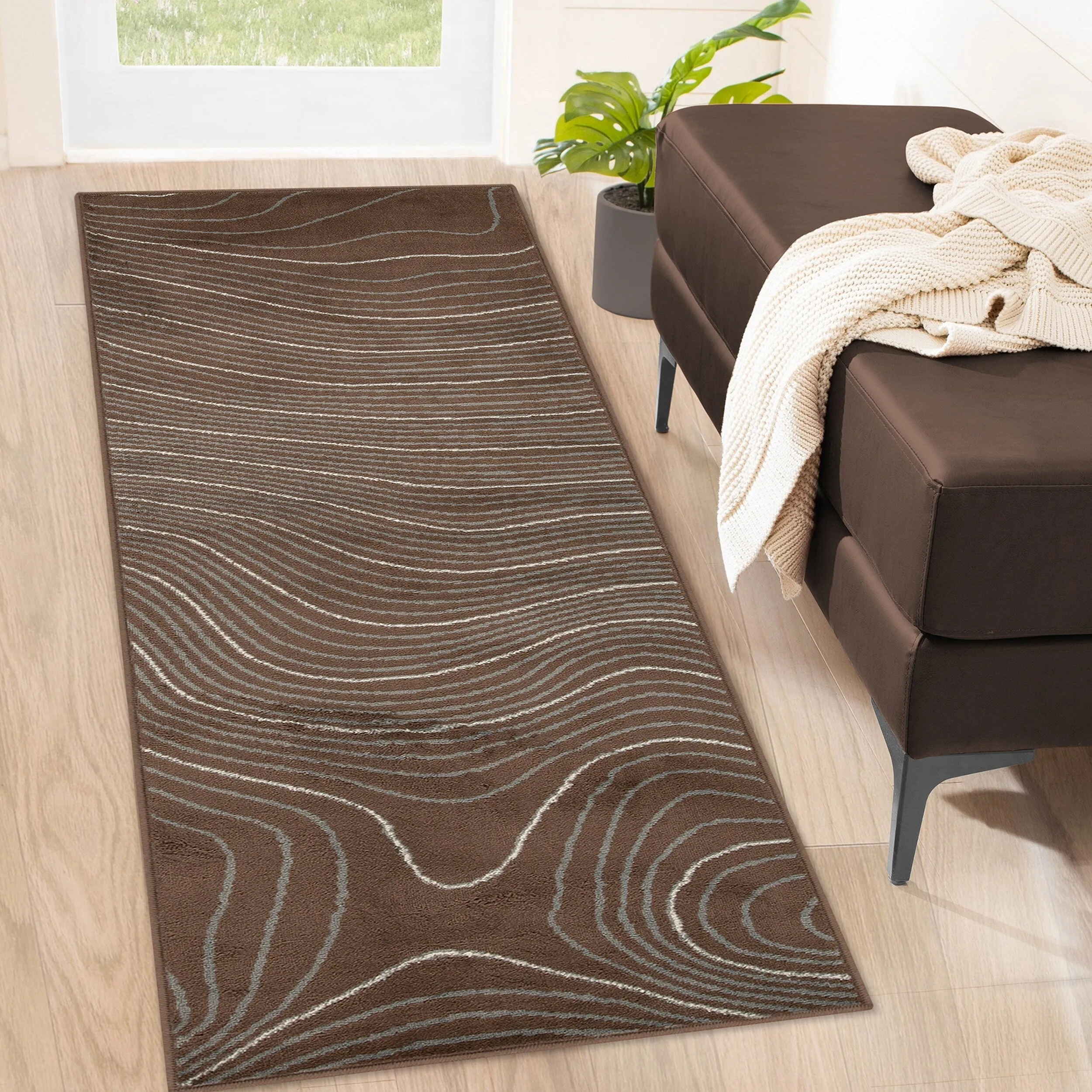 Superior Veer Modern Abstract Wood Grain Indoor Runner or Area Rug