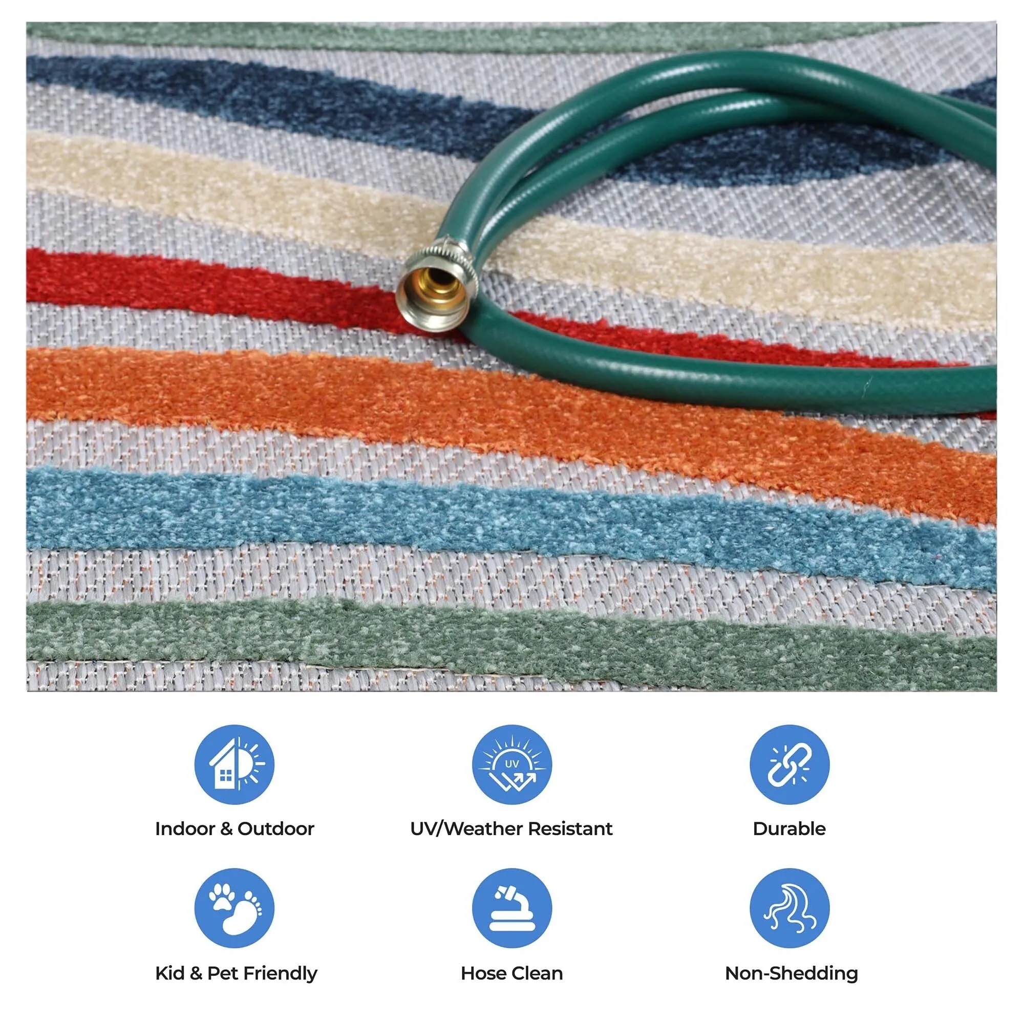 Superior Wave Coastal Striped Indoor Outdoor Area Rug