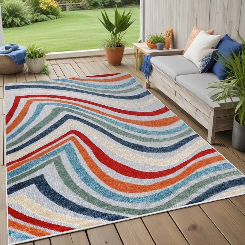 Superior Wave Coastal Striped Indoor Outdoor Area Rug