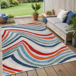 Superior Wave Coastal Striped Indoor Outdoor Area Rug