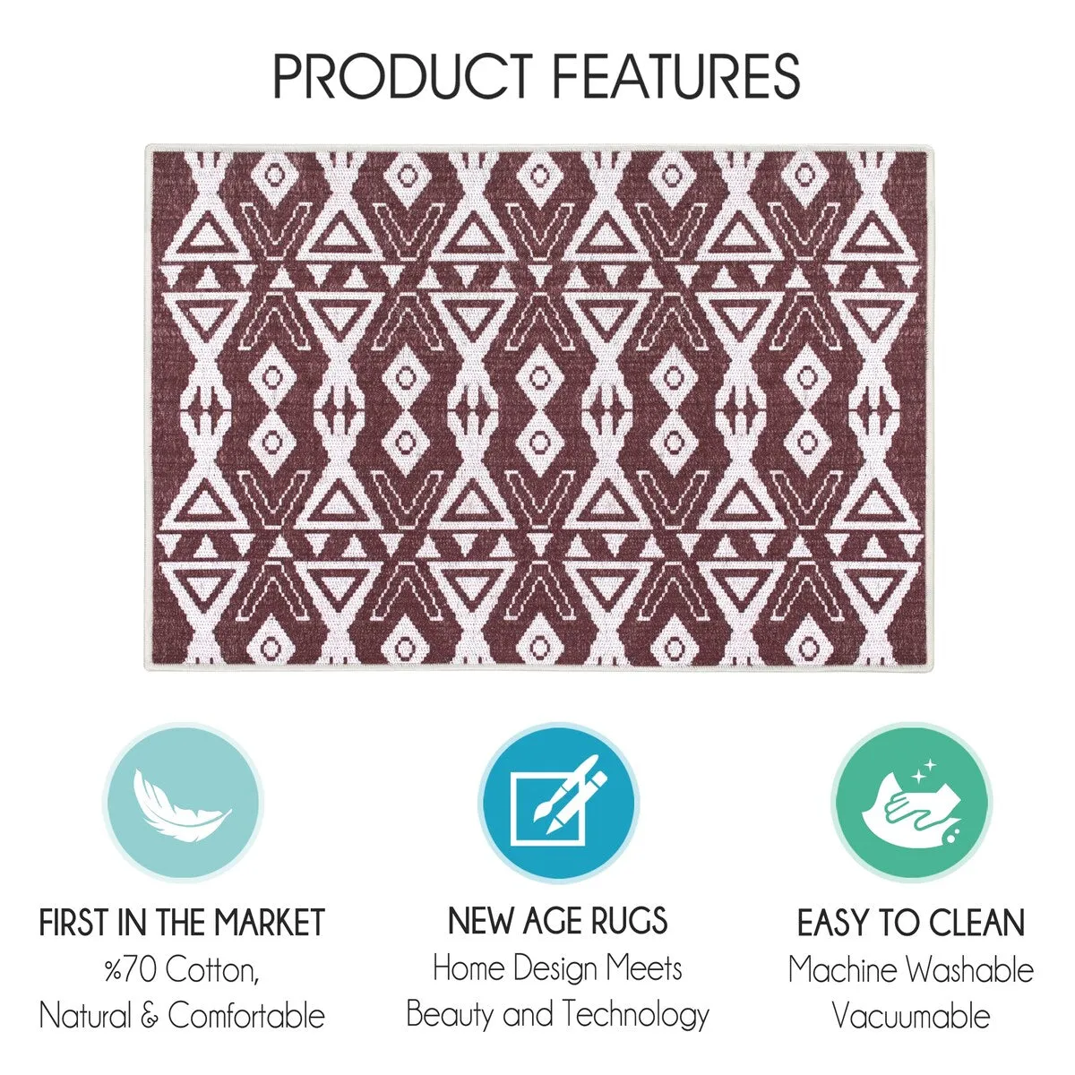 Sussexhome Heavy Duty Ultra Thin Non Slip Washable Cotton Indoor Rug - 2' x 3'