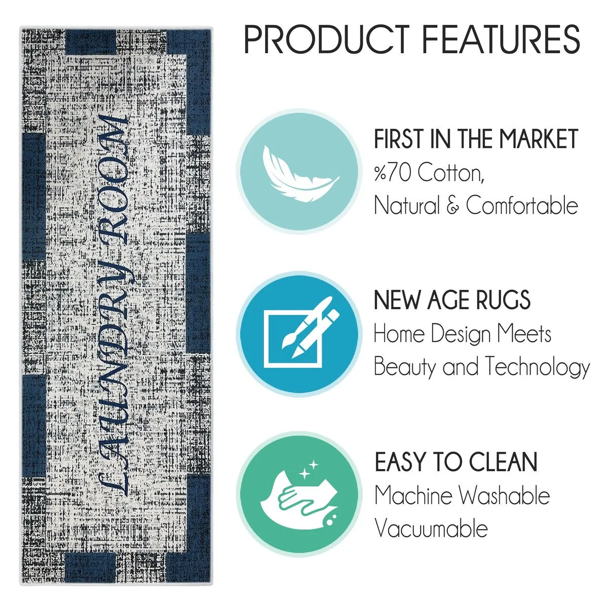 SussexHome Washable Ultra Thin Laundry Room Rug Runner - 20 x 59