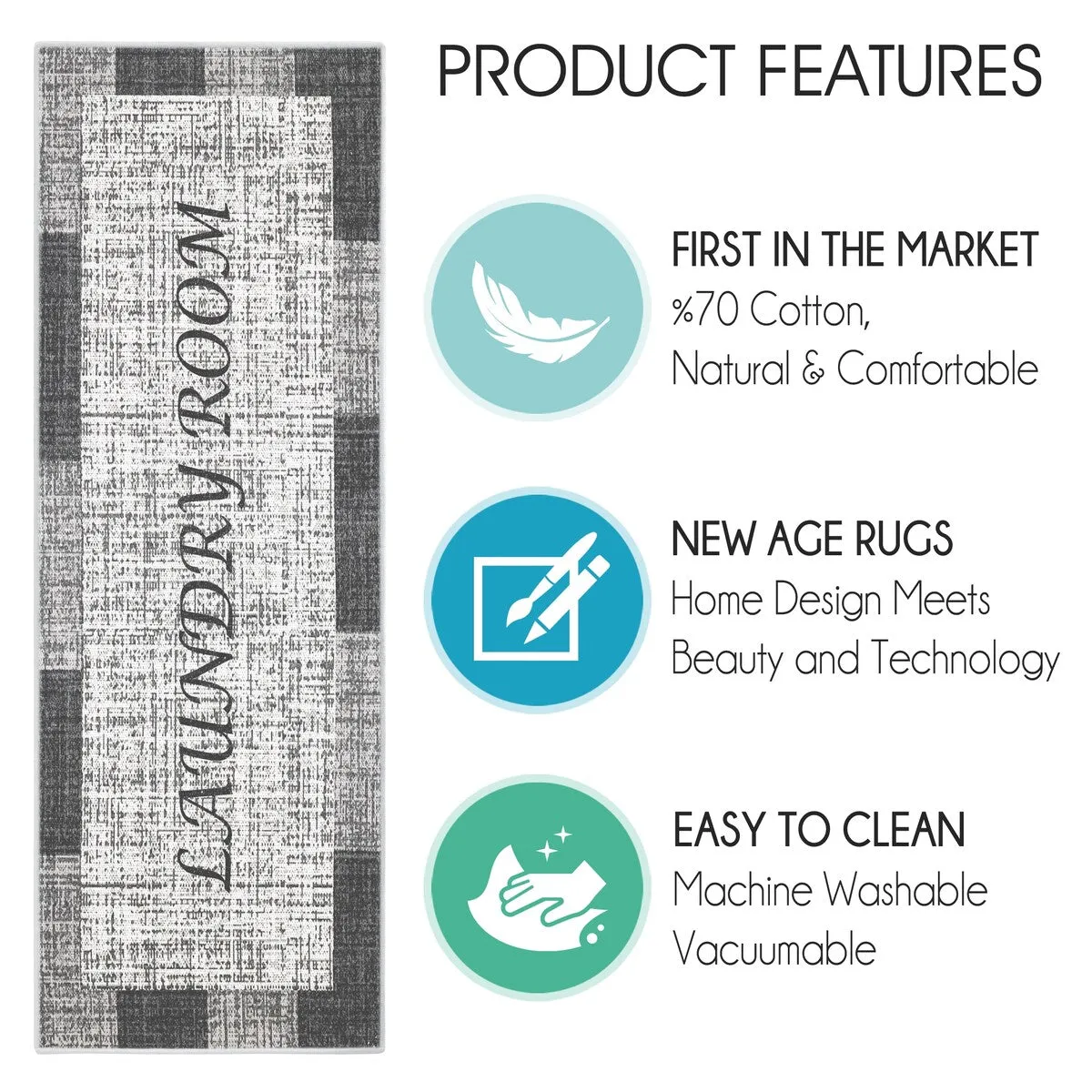 SussexHome Washable Ultra Thin Laundry Room Rug Runner - 20 x 59