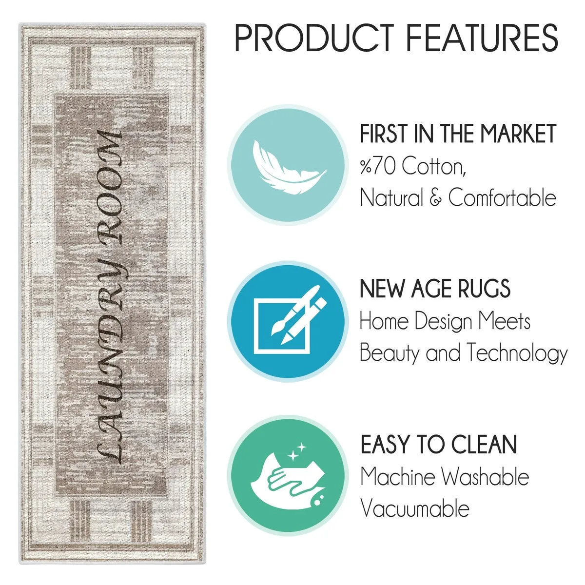 SussexHome Washable Ultra Thin Laundry Room Rug Runner - 20 x 59