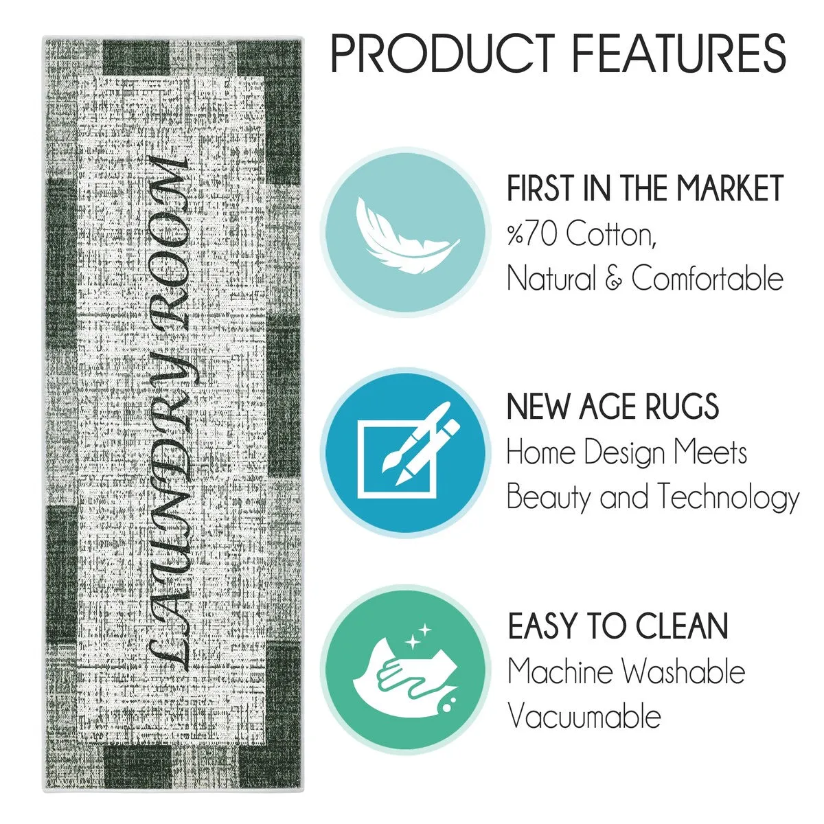 SussexHome Washable Ultra Thin Laundry Room Rug Runner - 20 x 59