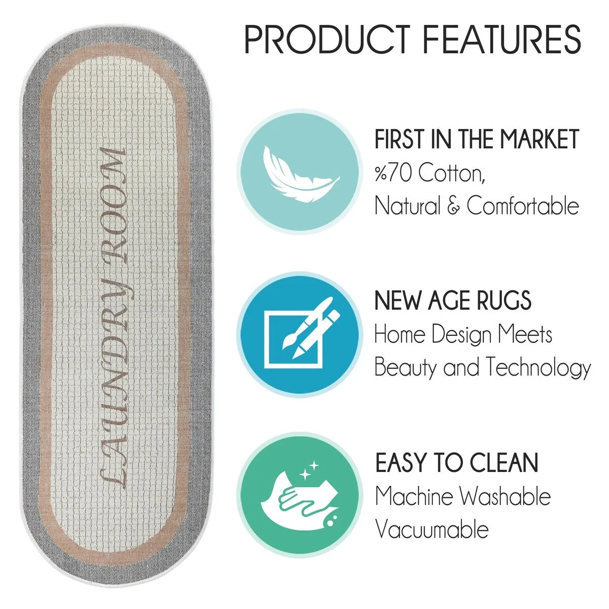 SussexHome Washable Ultra Thin Laundry Room Rug Runner - 20 x 59