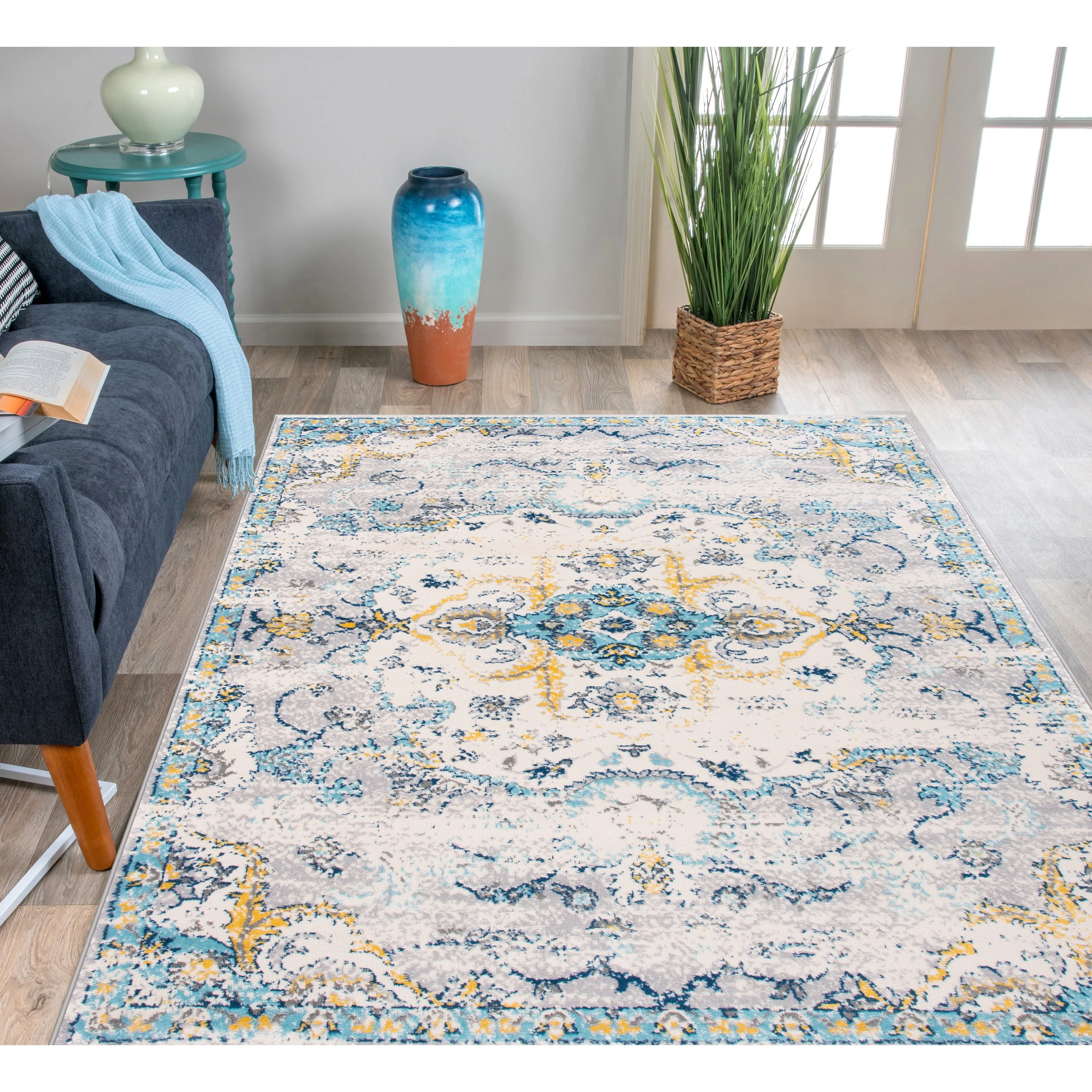 The Curated Nomad Sunset Blue Distressed Bohemian Rug