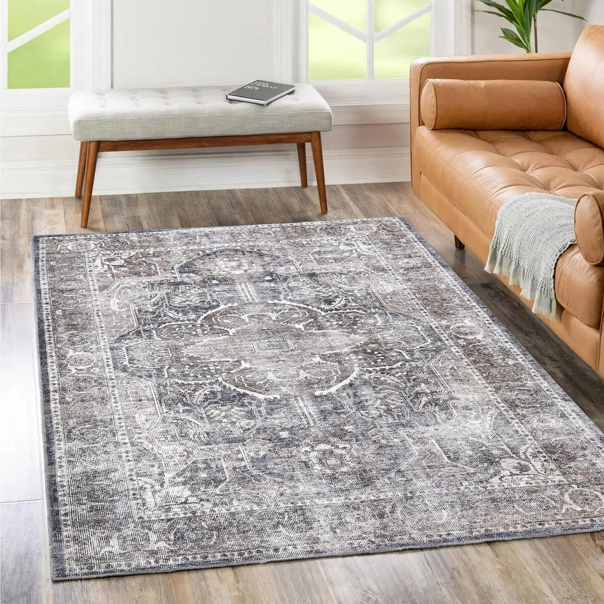 The Rug Collective Distressed Vintage Kendra Ash Machine Washable Area Rug