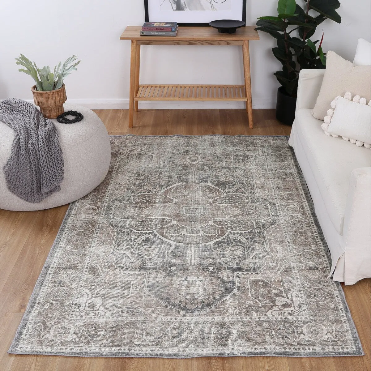 The Rug Collective Distressed Vintage Kendra Ash Machine Washable Area Rug