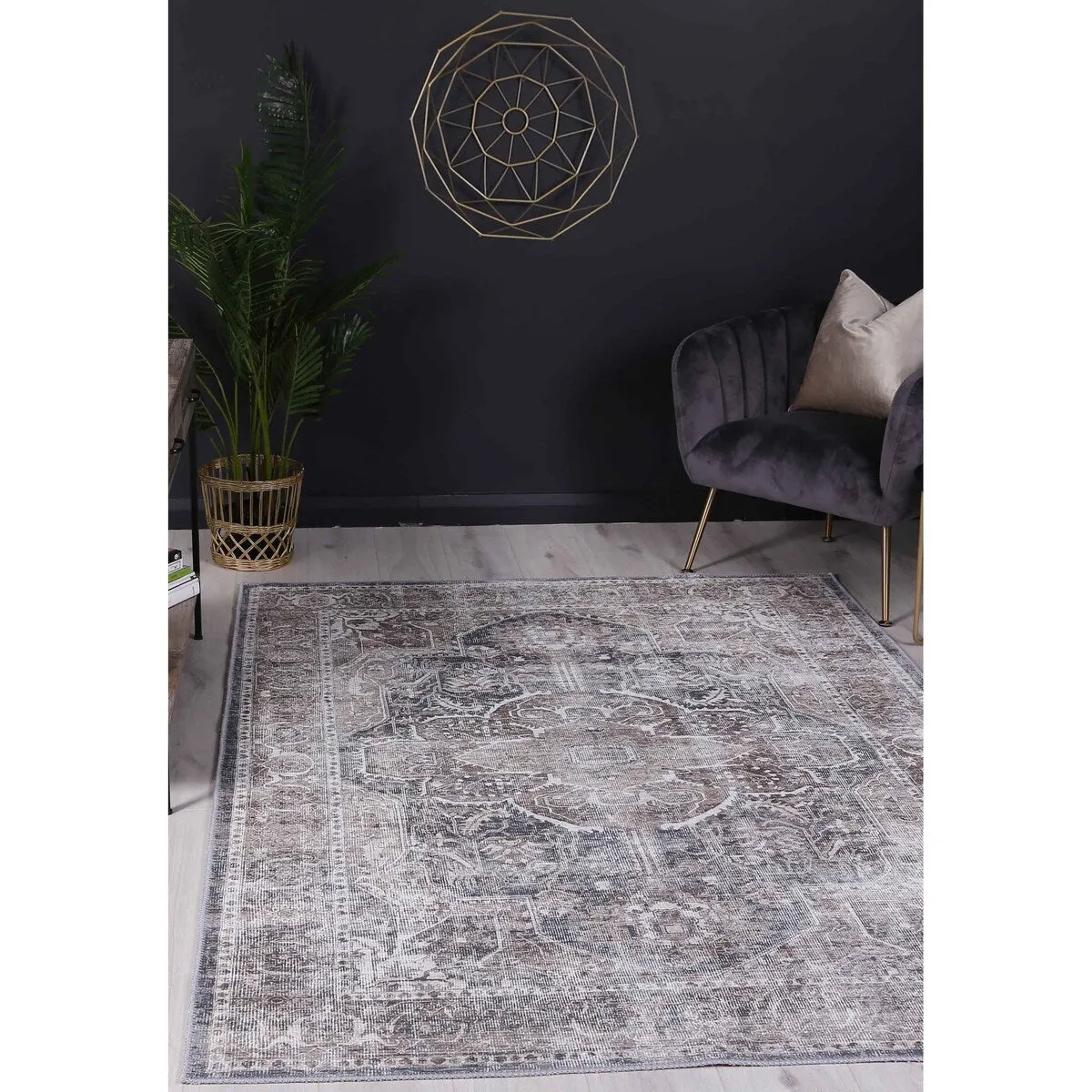 The Rug Collective Distressed Vintage Kendra Ash Machine Washable Area Rug