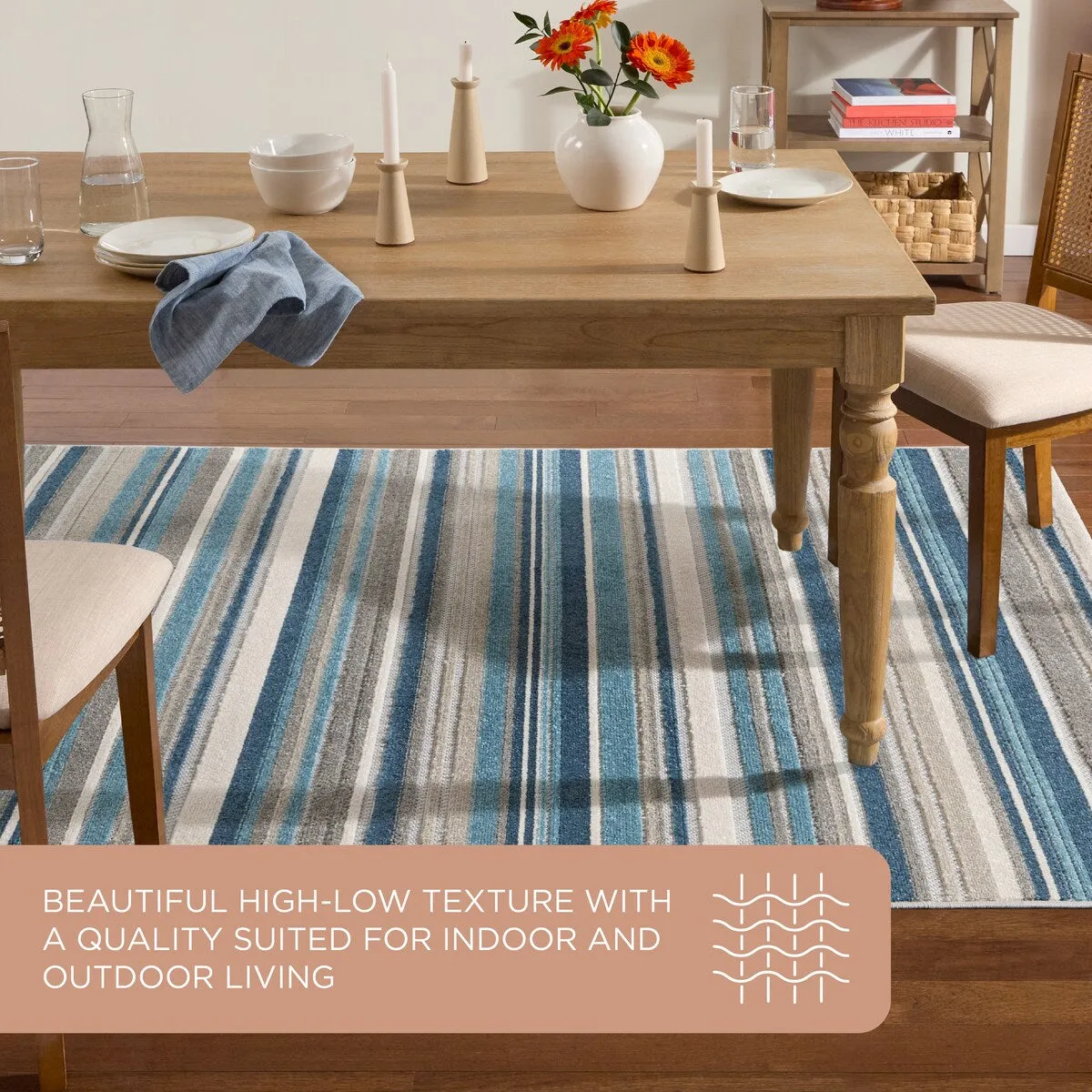 TOWN & COUNTRY EVERYDAY Rio Multicolor Stripe Indoor Outdoor Area Rug. UV Fade Resistant. High-Low Pile