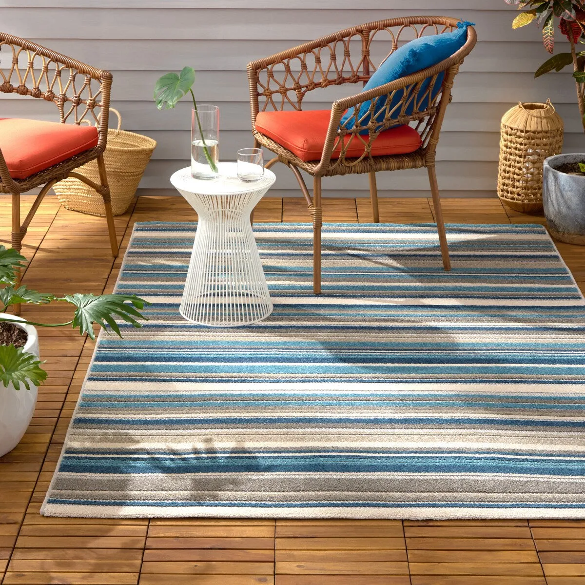 TOWN & COUNTRY EVERYDAY Rio Multicolor Stripe Indoor Outdoor Area Rug. UV Fade Resistant. High-Low Pile