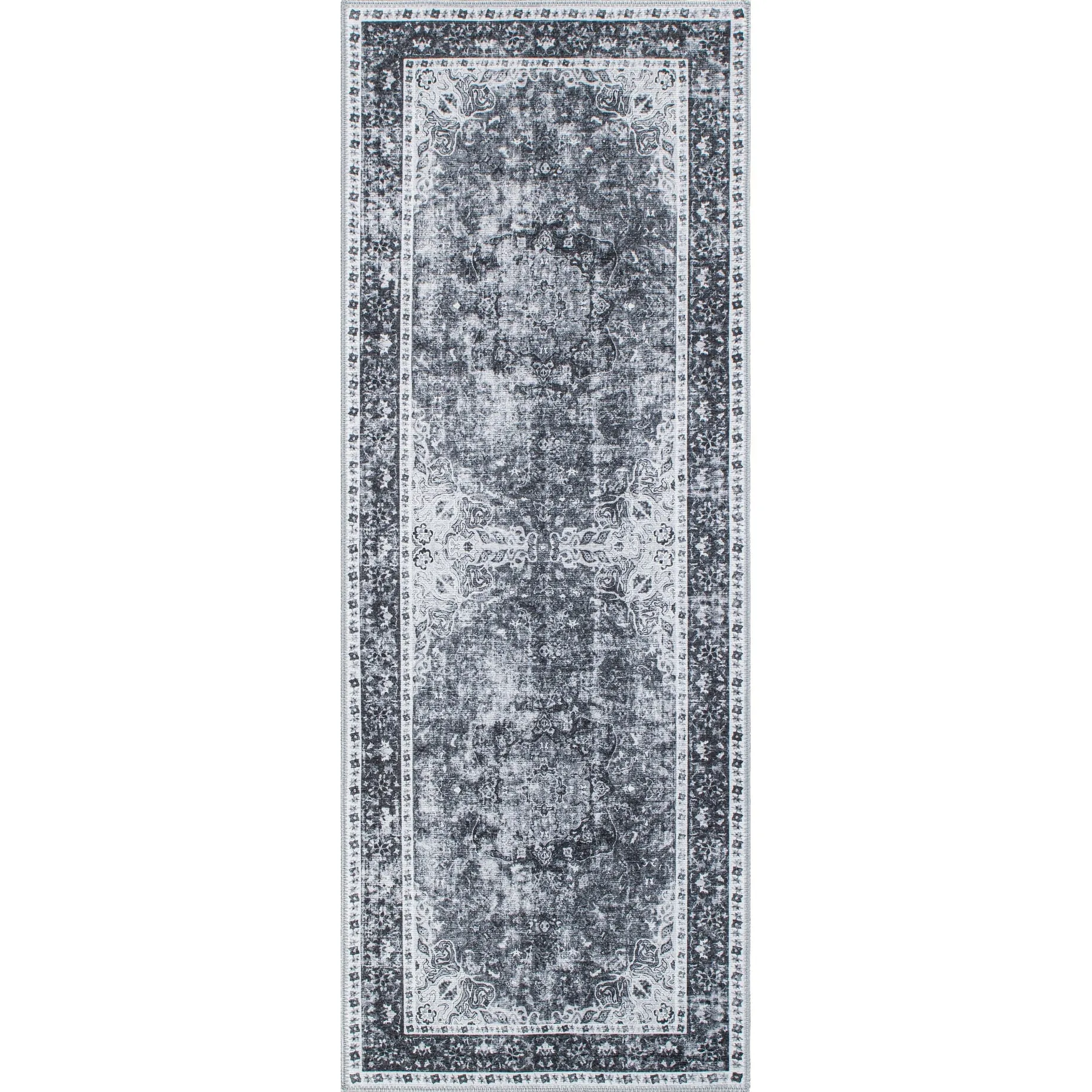 Traditional Distressed Medallion Machine Washable Area Rug