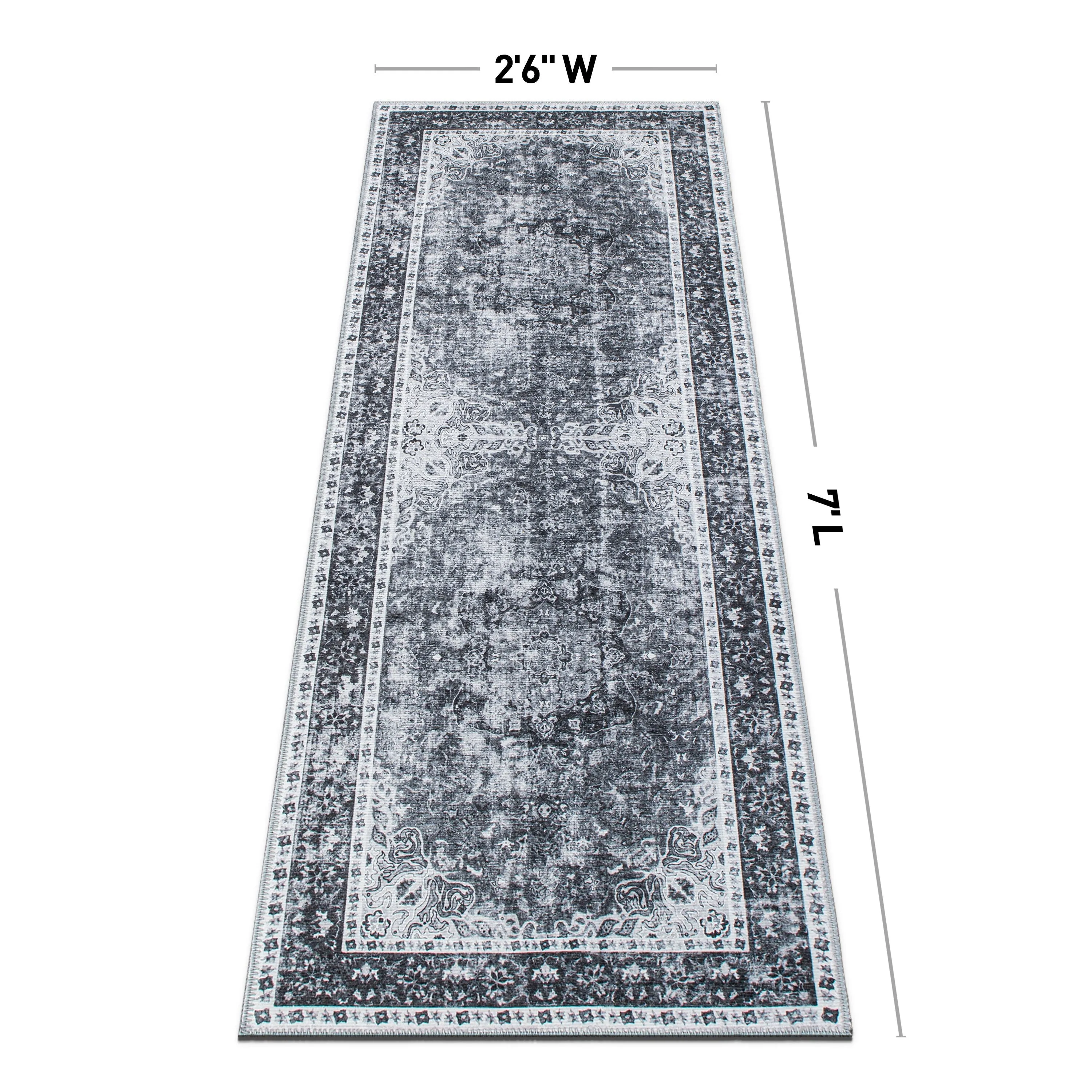 Traditional Distressed Medallion Machine Washable Area Rug