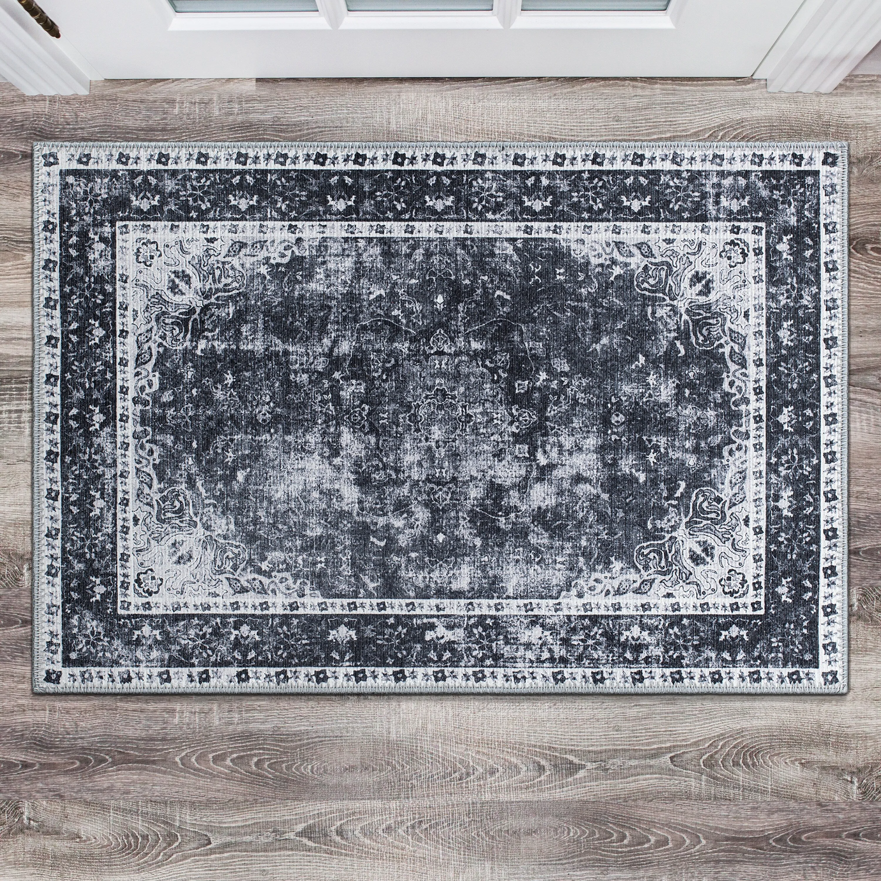 Traditional Distressed Medallion Machine Washable Area Rug