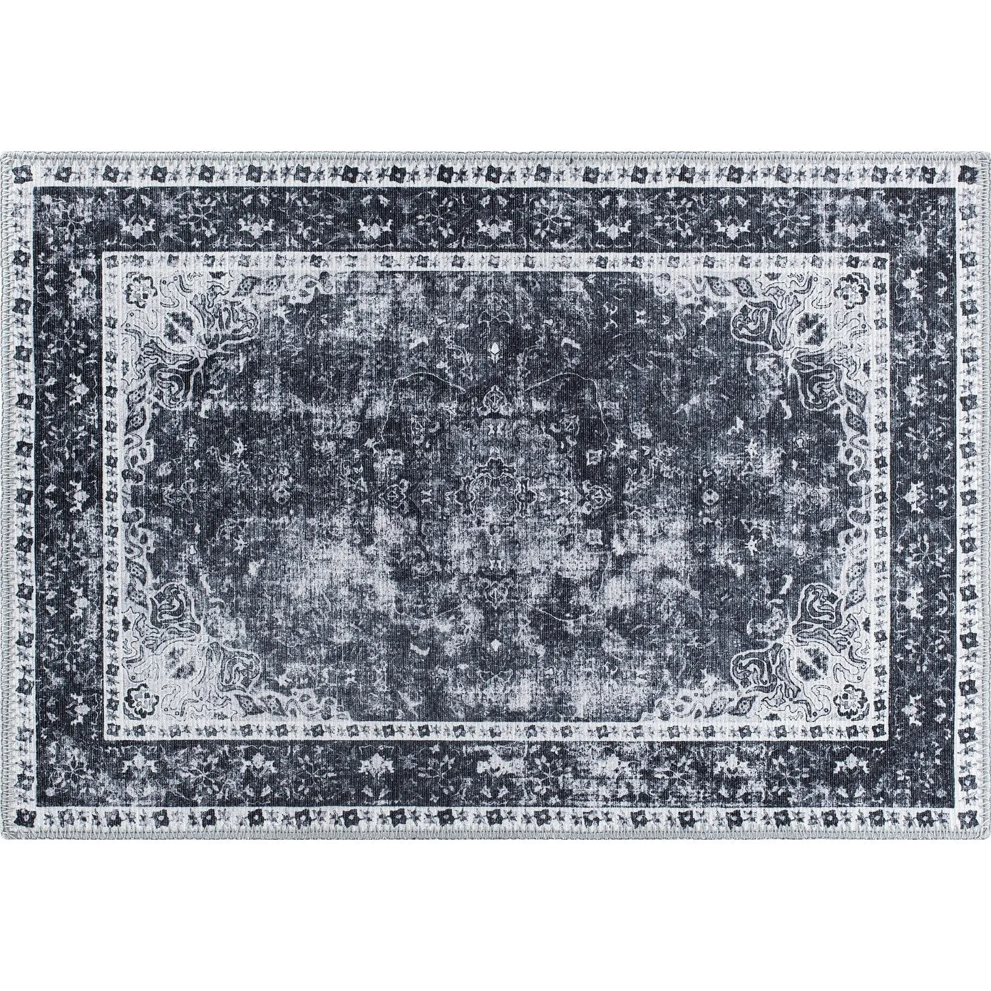 Traditional Distressed Medallion Machine Washable Area Rug