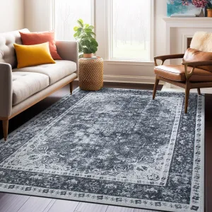Traditional Distressed Medallion Machine Washable Area Rug