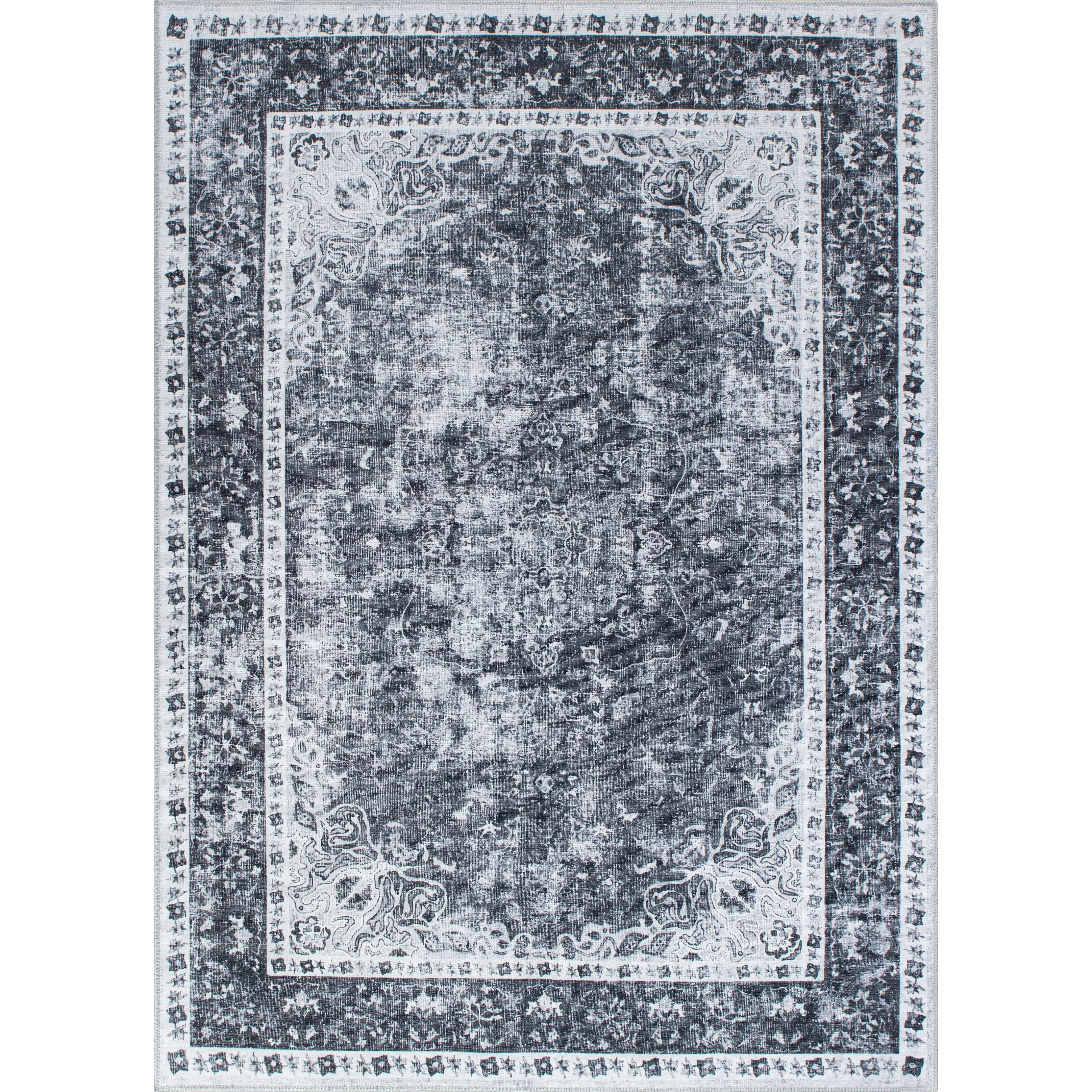 Traditional Distressed Medallion Machine Washable Area Rug