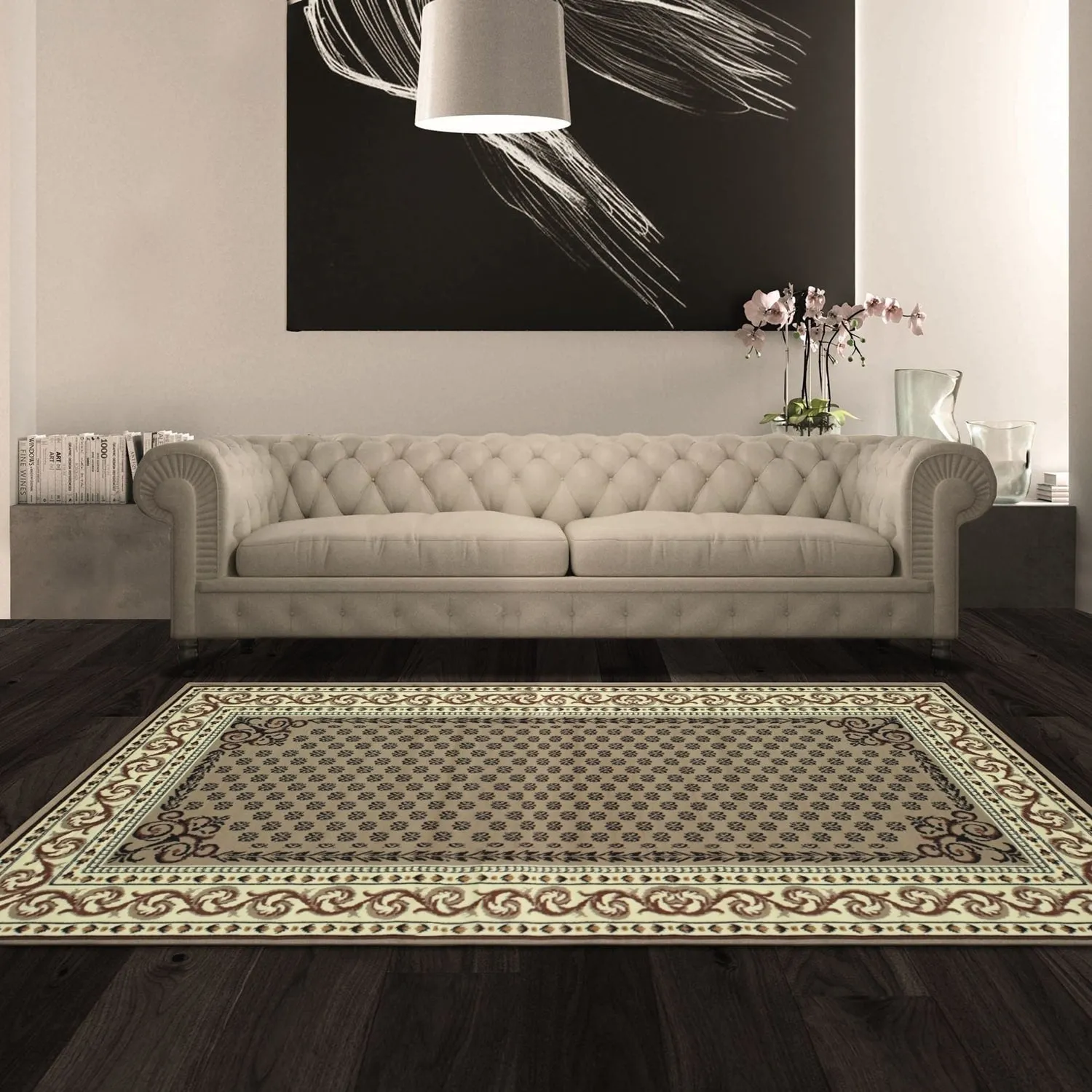 Traditional Floral Scroll Vines Border Indoor Area Rug by Superior
