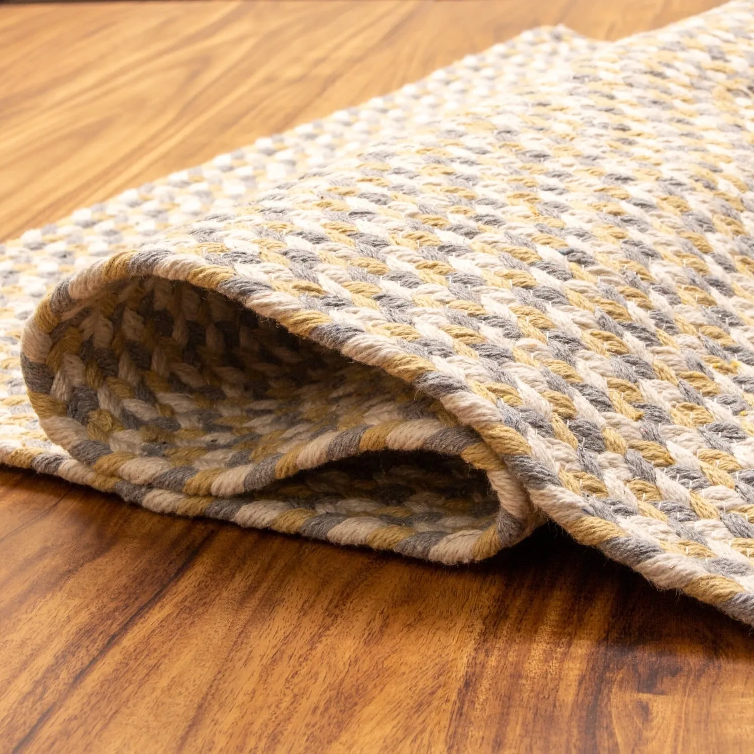 Tri-Color Braided Cotton Farmhouse Rug
