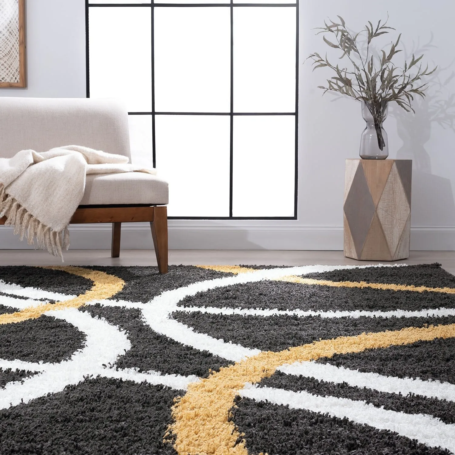 Upscale Shag Modern & Contemporary Abstract Indoor Area Rug