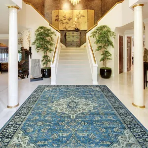 Vintage Distressed Floral Indoor Area Rug or Runner by Superior